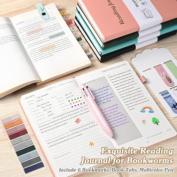 Reading Journal with Bookmarks, Book Tabs, Multicolor Pen, Book Journal