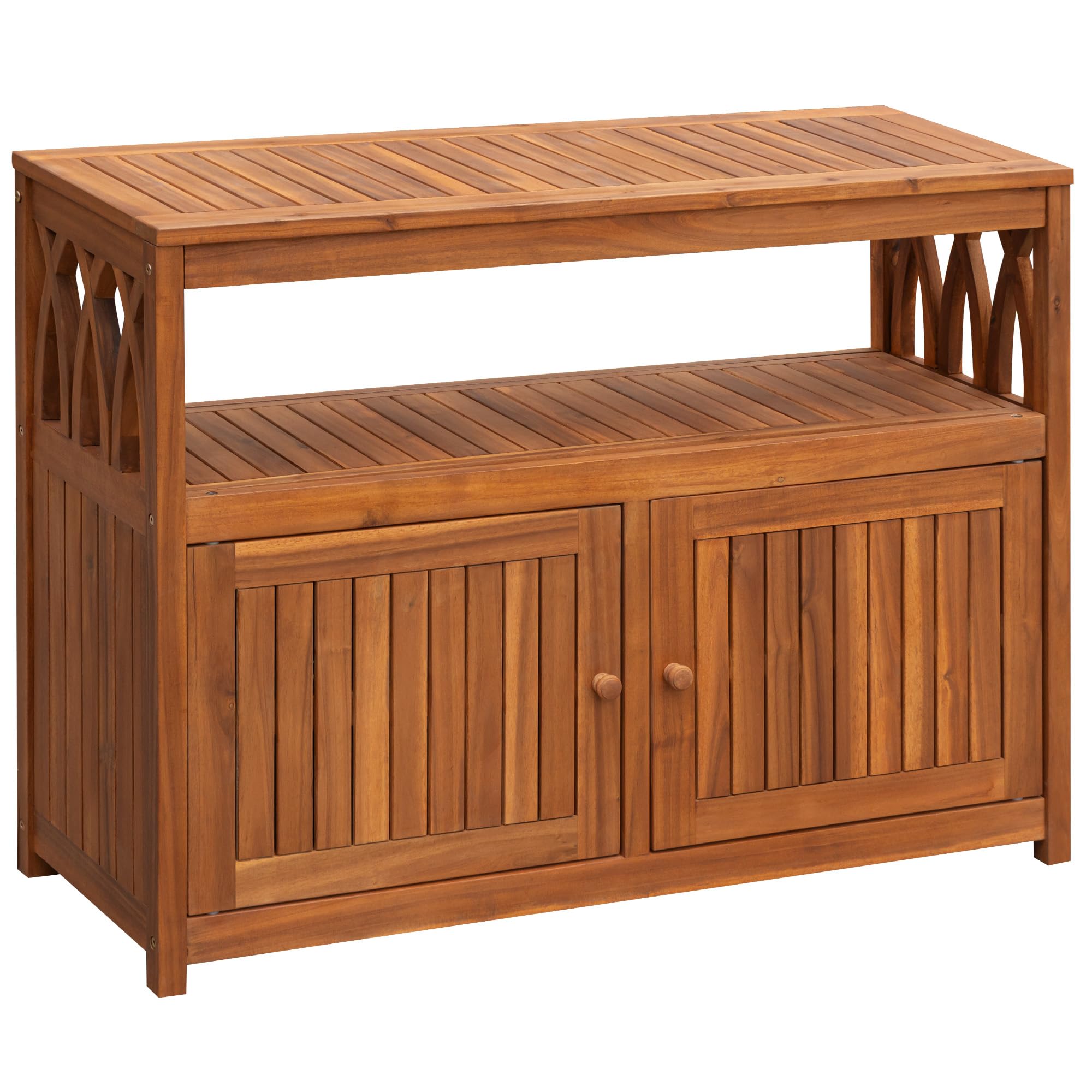 Flamaker Acacia Wood Outdoor Storage Cabinet, front view