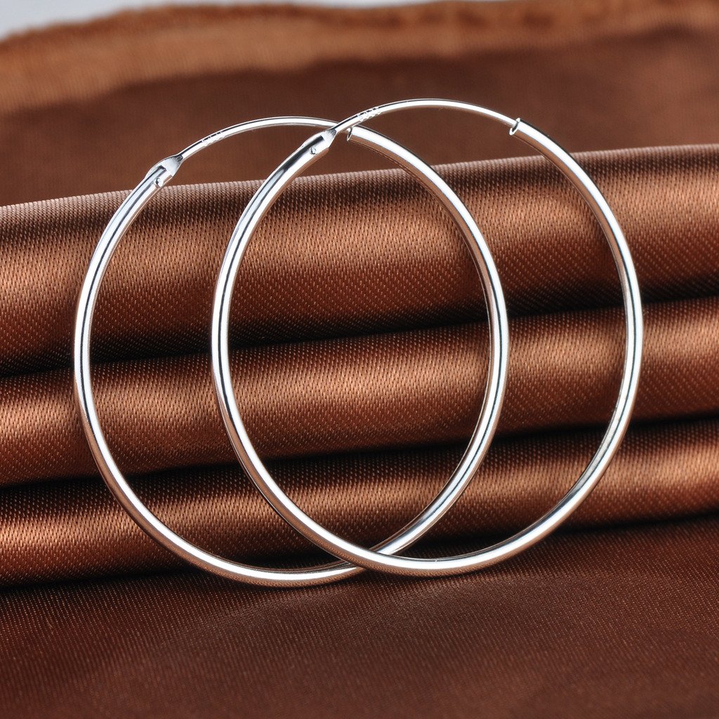 Unendlich U Fashion Damen Ohrringe Creolen 925 Silber Ohrhänger Durchmesser 40mm Poliert Rund Sleeper Ohrschmuck für Frauen