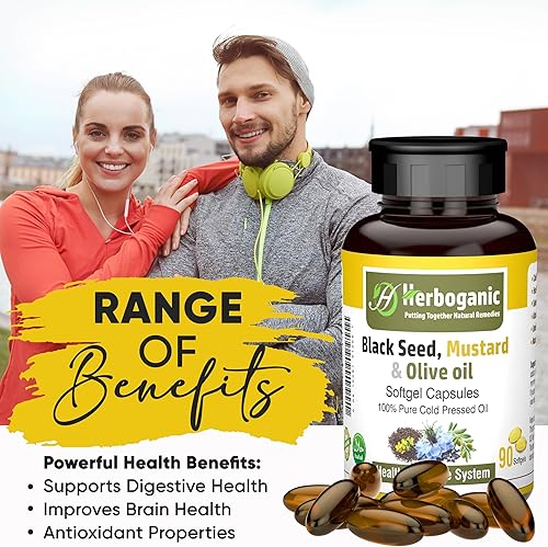 Miniatura 8 de HERBOGANIC Cápsulas blandas de aceite negro prensado en frío mezcladas con otros productos herbarios, apoya el bienestar general y la inmunidad