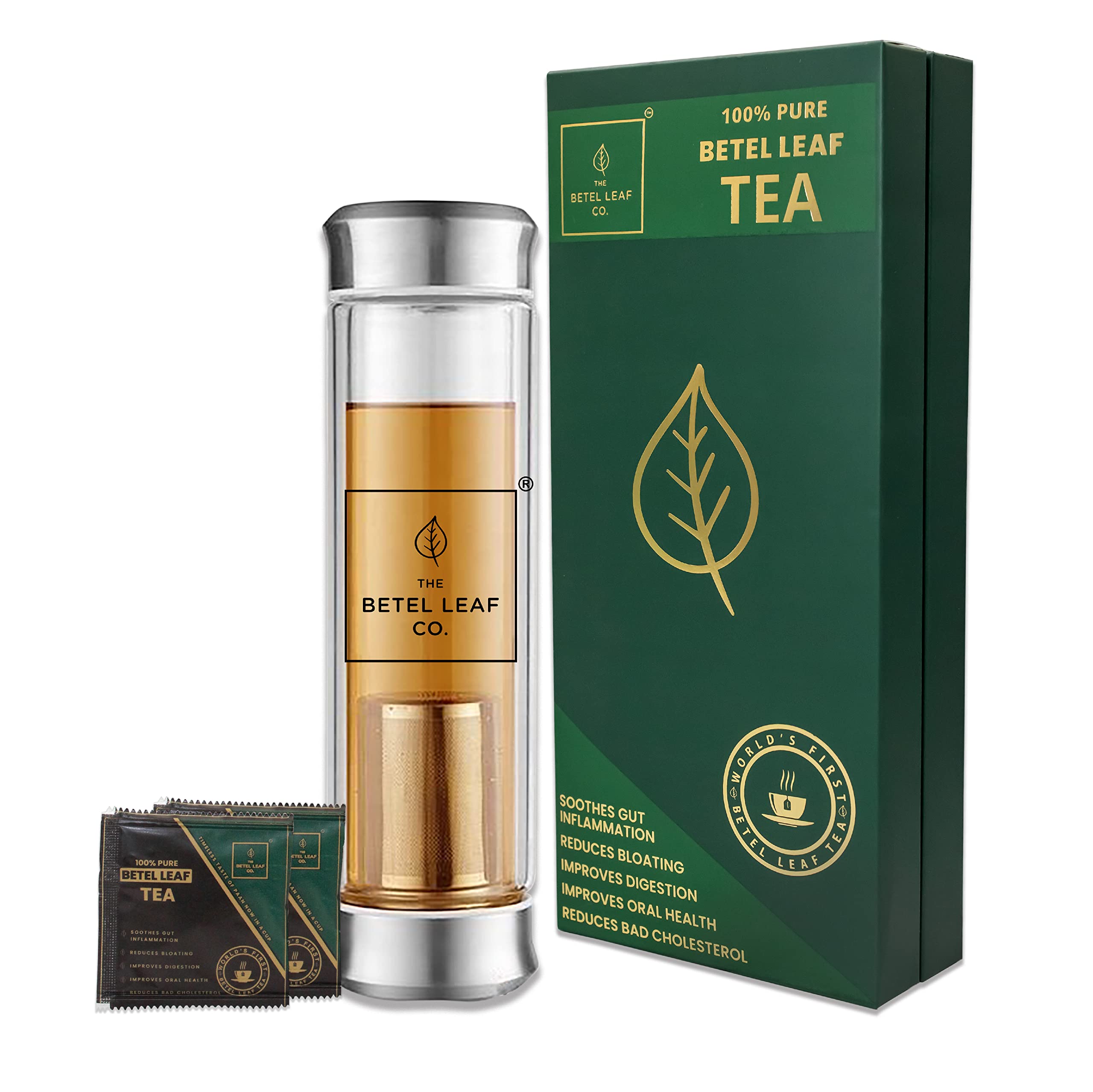 The Betel Leaf Co.- Betel Tea with Glass Infuser | 100% Pure Betel Leaf Tea |16 Tea Bags | Reduces Bloating/Gut Inflammation | Improves Digestion | 0% Calories | (Pack of 1) (B0BYJYLLGW) Amazon Price History, Amazon Price Tracker