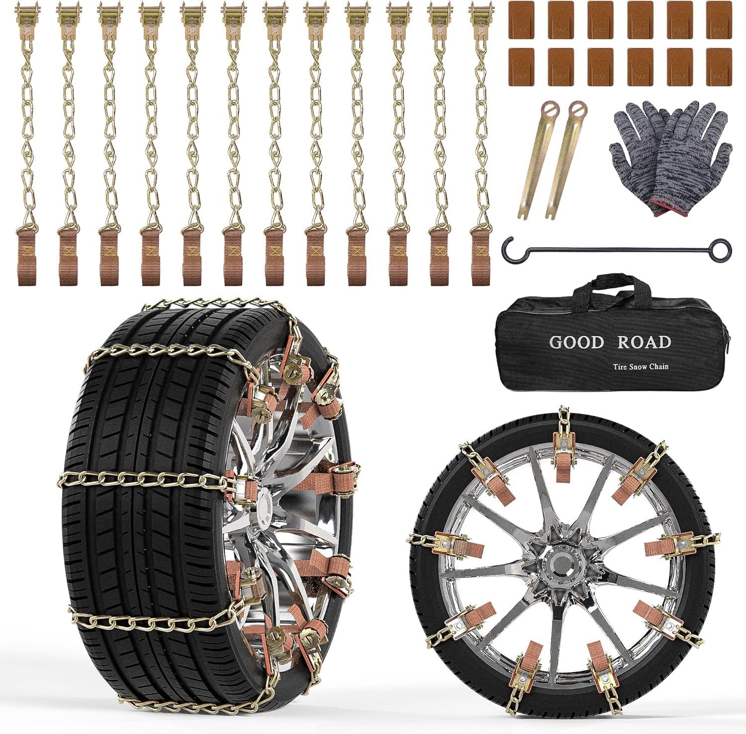 Lypumso Snow Tire Chains for Car, 12 Pack Snow Chains for SUV RV Pickup Trucks, Universal Anti Skid Security Traction Cable Chains Suitable for 165-275mm Car Tires Width