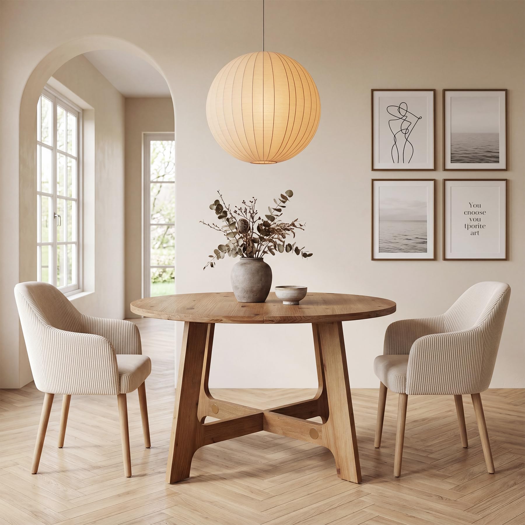 TRIBEWOOD 47" Solid Wood Round Dining Table, Farmhouse Pedestal Dinner Table for 4-5, Warm Brown Circle Kitchen Table for Dining Room, Living Room, Chairs Not Included