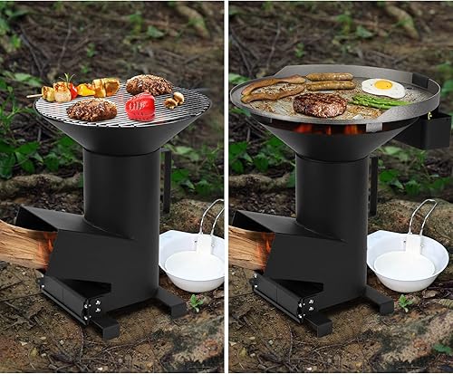 Miniatura 8 de ONLYFIRE OUTDOOR LIVING - Estufa de cohete de campamento 3 en 1 con rejilla de cocción de 14.5 pulgadas, plancha y placa de cocina, estufa portátil