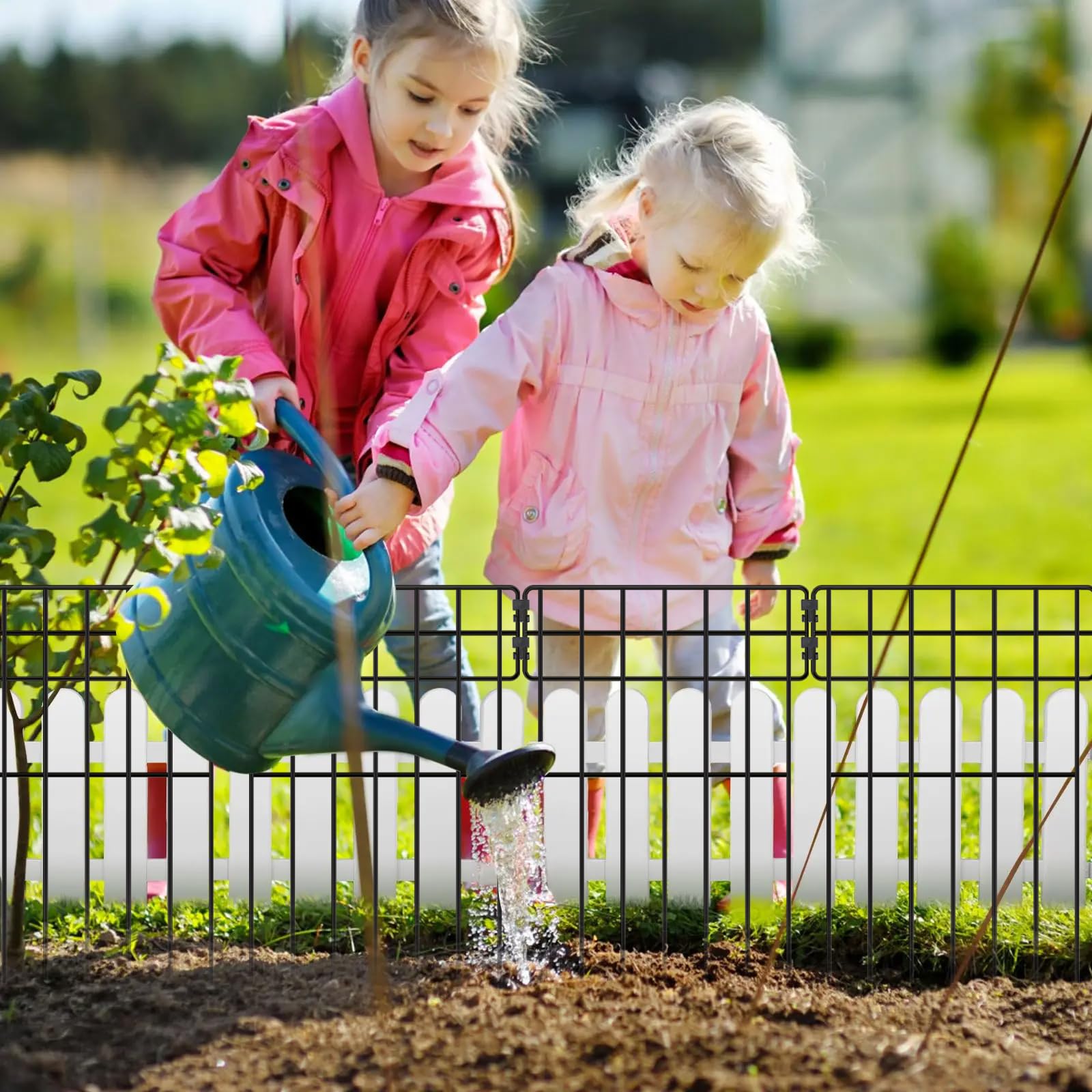SWAWIS 12 Stück Zaun Garten Teichzaun 42x31cm Zaunelemente Metall Steckzaun Gartenzaun Mobiler Zaun Hundezaun Fences Hasenzaun Hühnerzaun Kleintierzaun für Draußen Hof Blumenbeet Garten Teich
