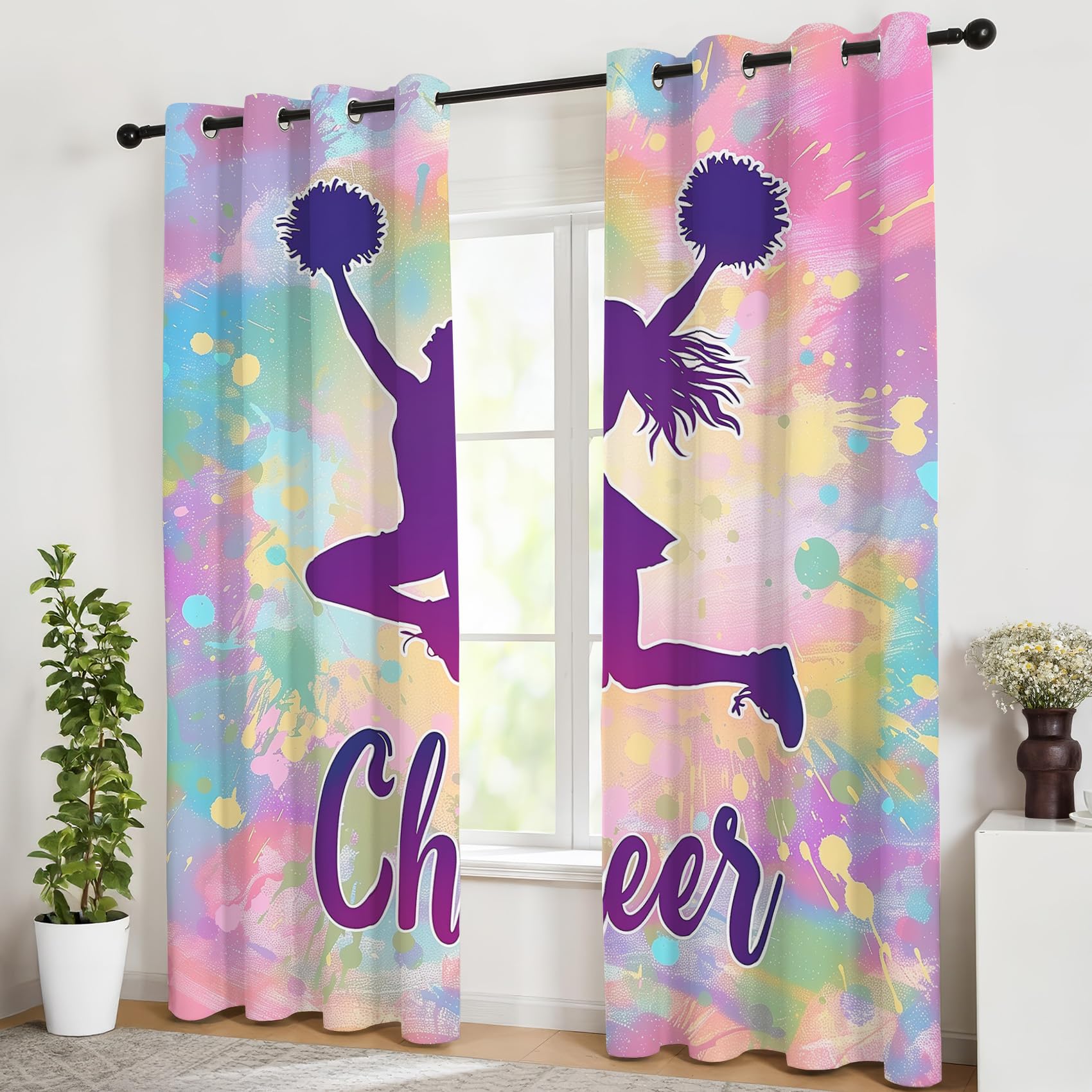 Cheerleader Vorhänge Mädchen Gymnastik Cheerleading Vorhang Blickdicht Gardinen Verdunklungsvorhänge mit Ösen Thermovorhang für Wohnzimmer Schlafzimmer Fenster Deko 2er Set H 137 x B 117 cm