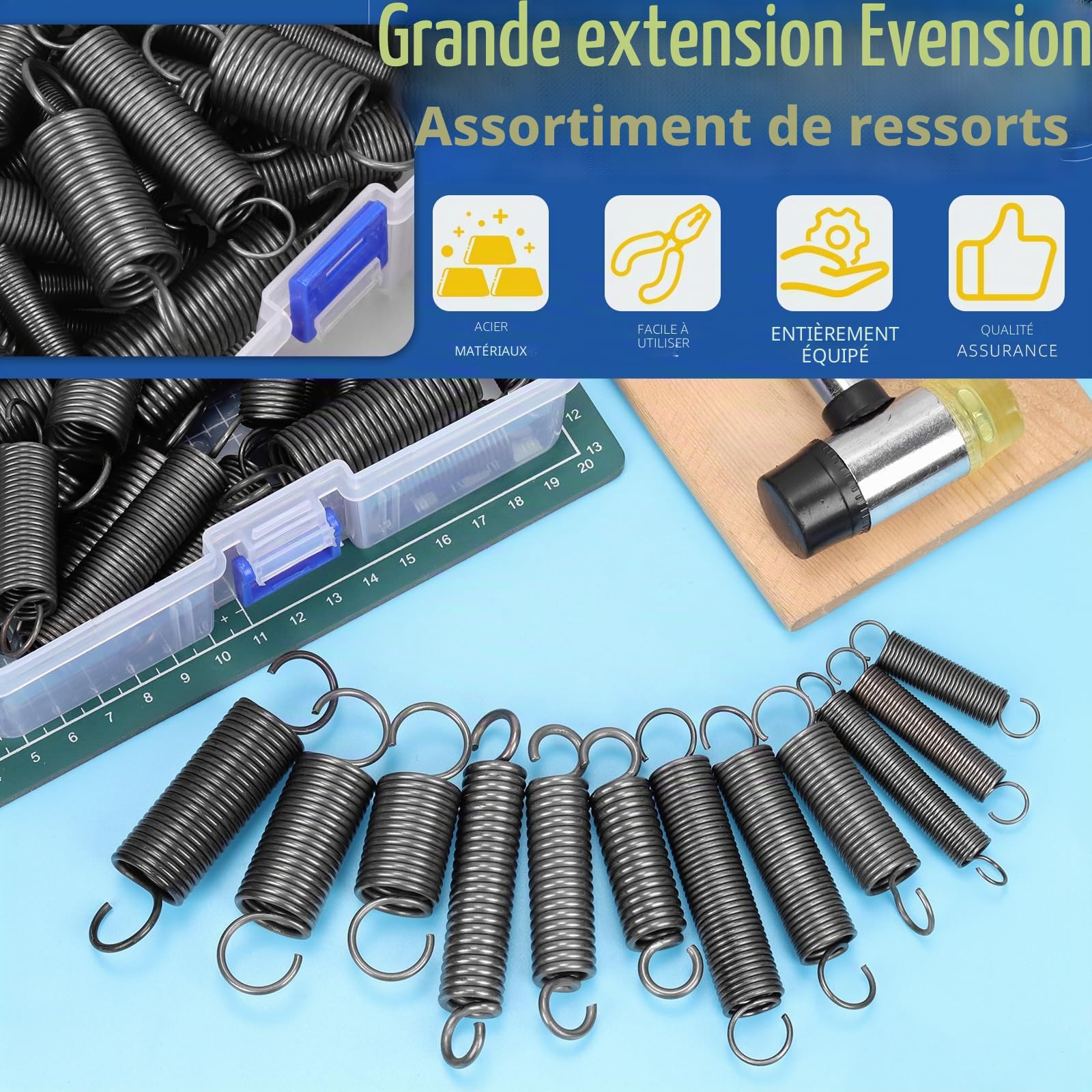 Glarks 36 pièces de ressorts de prolongation en acier inoxydable avec crochets d’ouverture, ensembles de 12 tailles, petit assortiment de ressorts de tension de ressorts de fil pour l’industrie de la