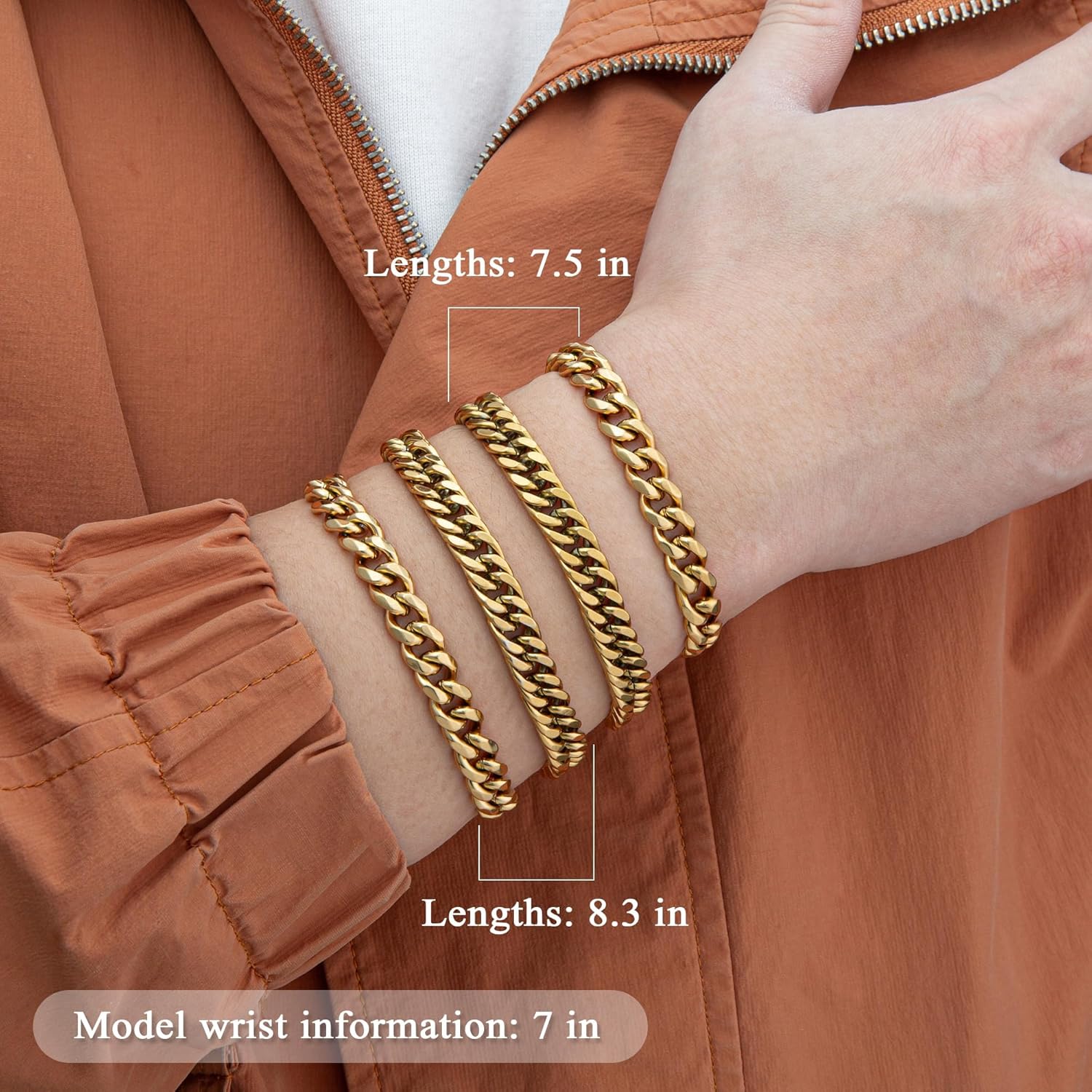 XIANNVXI Stainless Steel Bracelets for Men 2PCS Cuban Link Bracelet Stainless Steel Mens Silver/Gold/Black Bracelet Set 7.5/8.3/9 Inches Gifts for Mens Metal Bracelets - Image 8