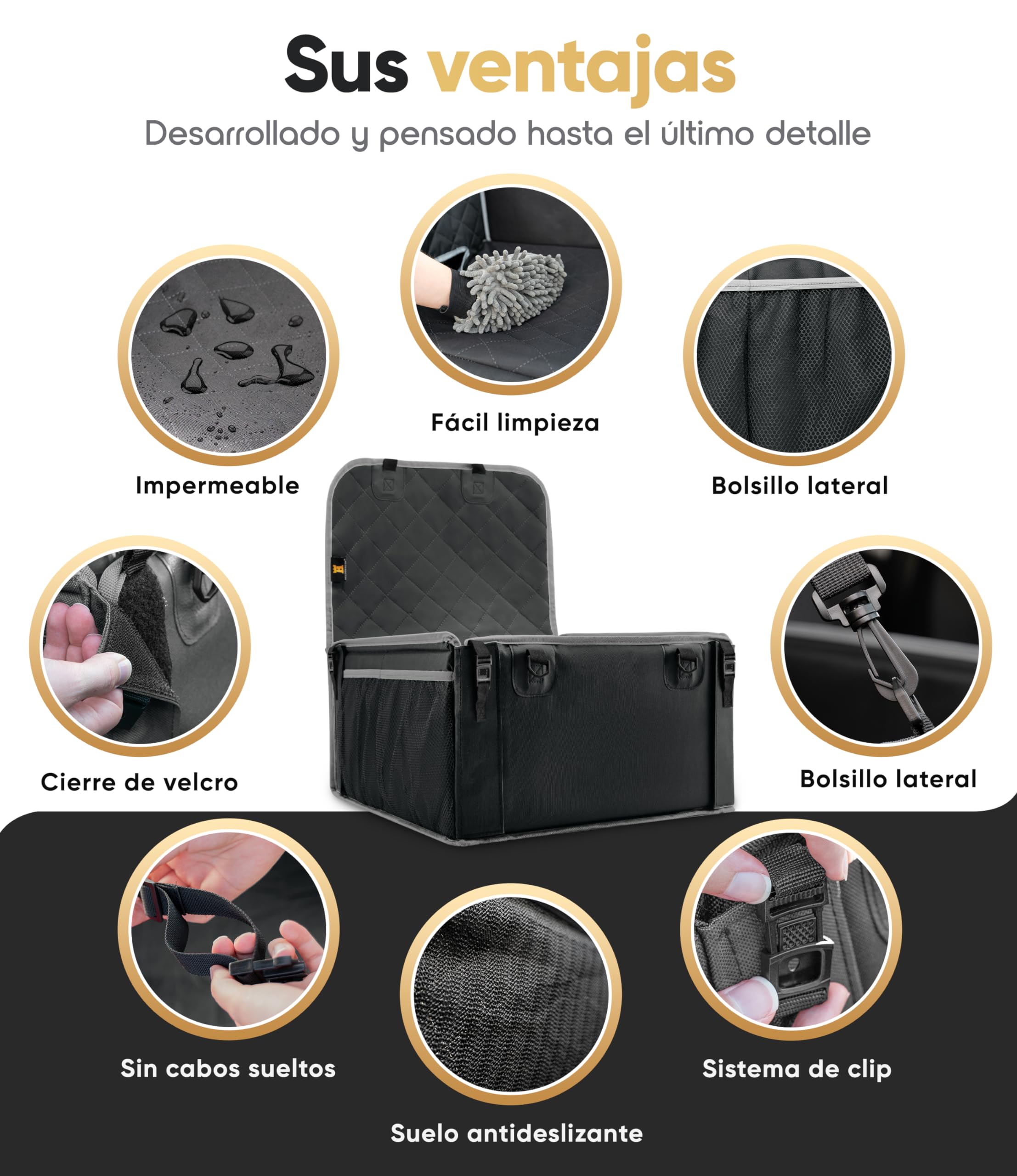 HELDENWERK Asiento de coche para perros pequeños y medianos con correa, resistente al agua y estable para el asiento trasero y el asiento delantero, asiento de coche para perros, asiento de copiloto