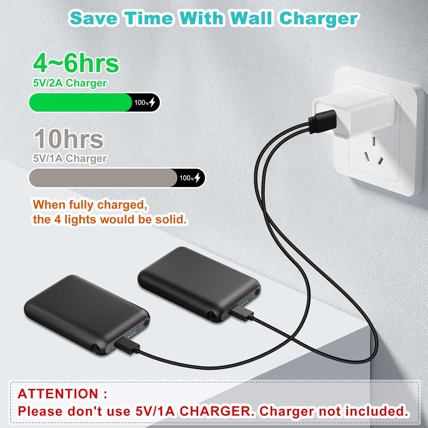 RTDEP 5V 6000mAh Heated Gloves Battery Pack, 4 Heating Level, Batteries for Heated Socks, Insoles, DC Output, Heat Slippers Rechargeable Battery- 1Pair - Image 6