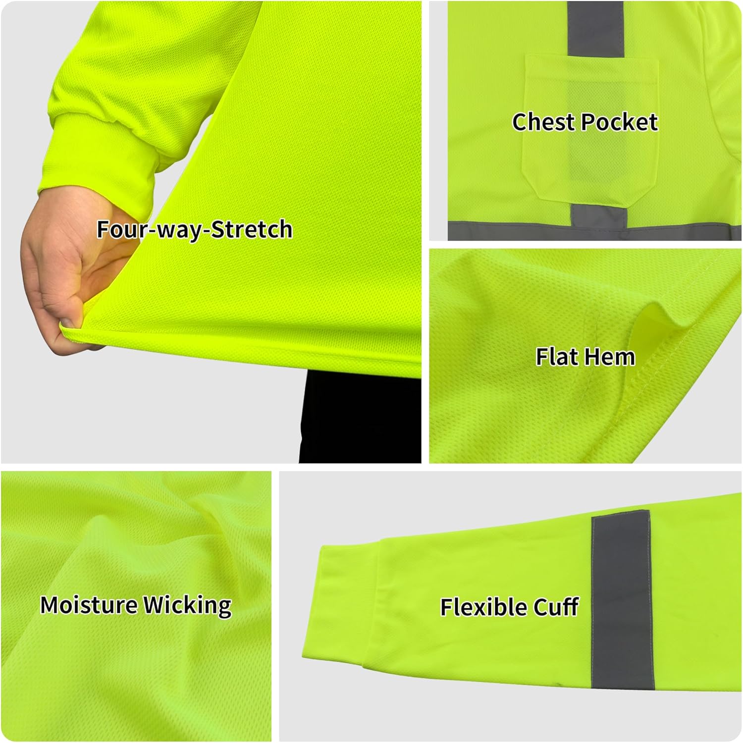 Reflective Safety Shirts Long Sleeve High Visibility Reflective Breathable T Shirts for Work Construction Class 3 - Image 5