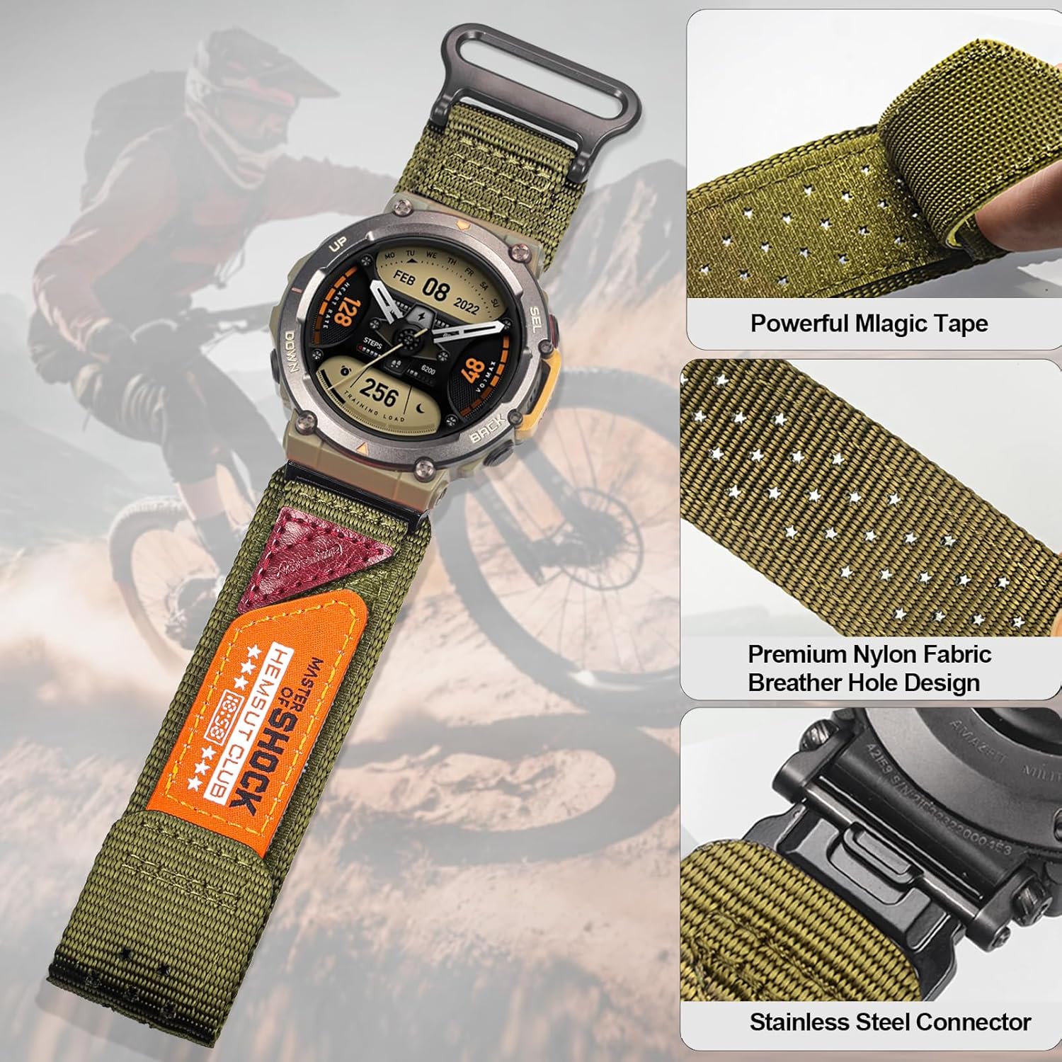 Watch Bands Compatible with Amazfit T-Rex 2, Millitary Nylon Strap With Hook and Loop Design and Tools included