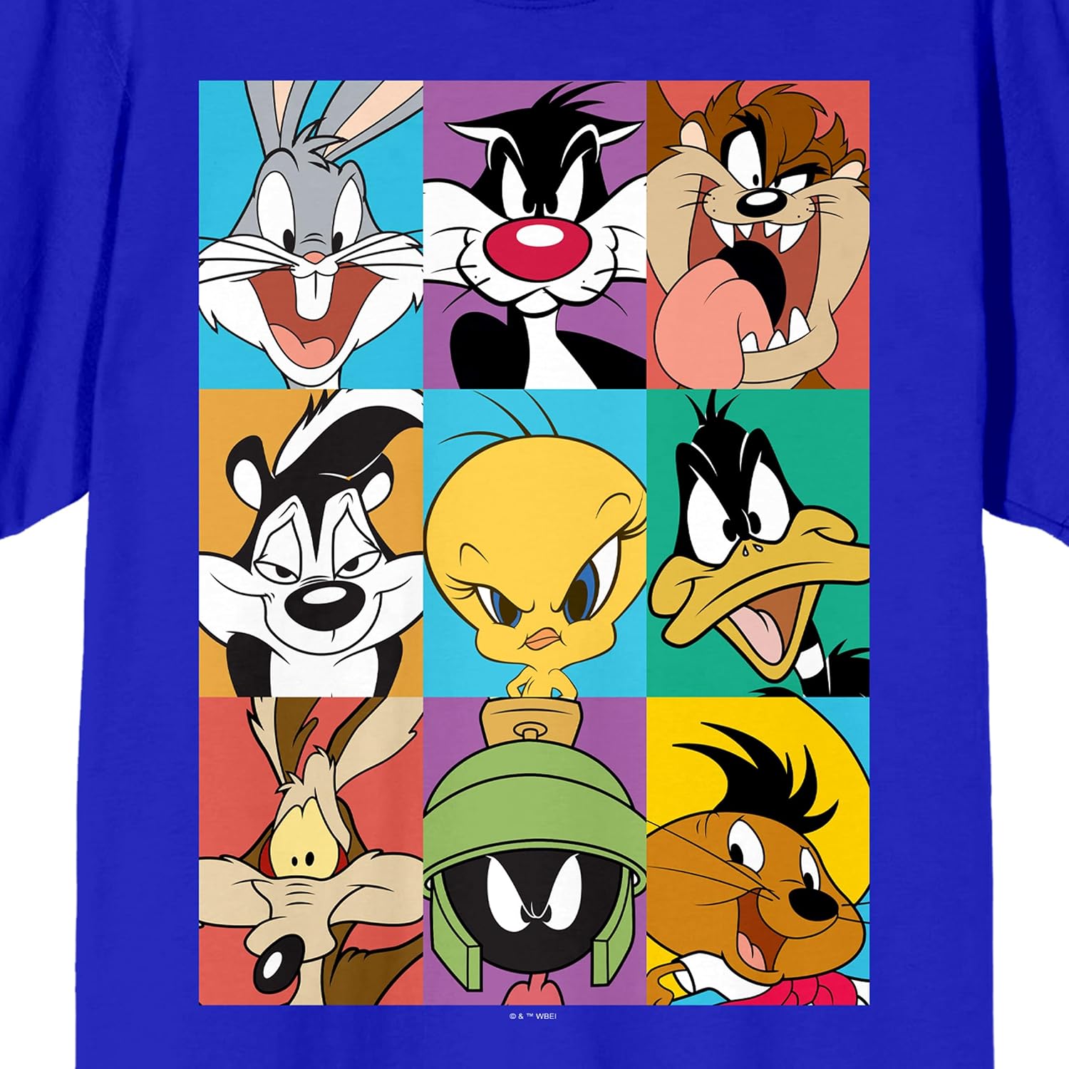 Looney Tunes Characters in Frames Crew Neck Short Sleeve Royal Blue Men's T-Shirt
