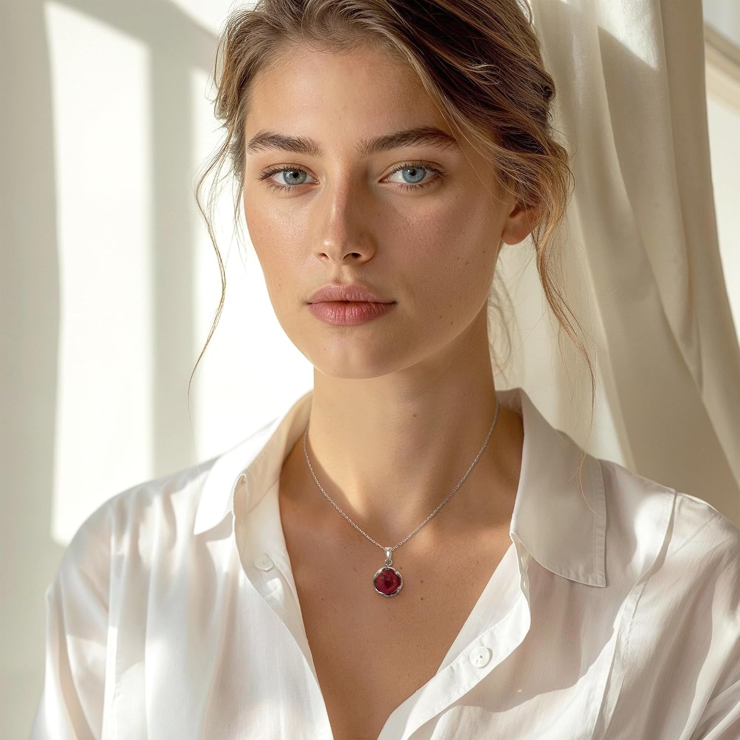 Red Garnet Necklace for Women - 12mm Round Germstone Garnet Pendant - 925 Sterling Silver Cable Chain 45cm - January Birthstone - Necklace Silver - Perfect for Classy Gift and... - Image 2