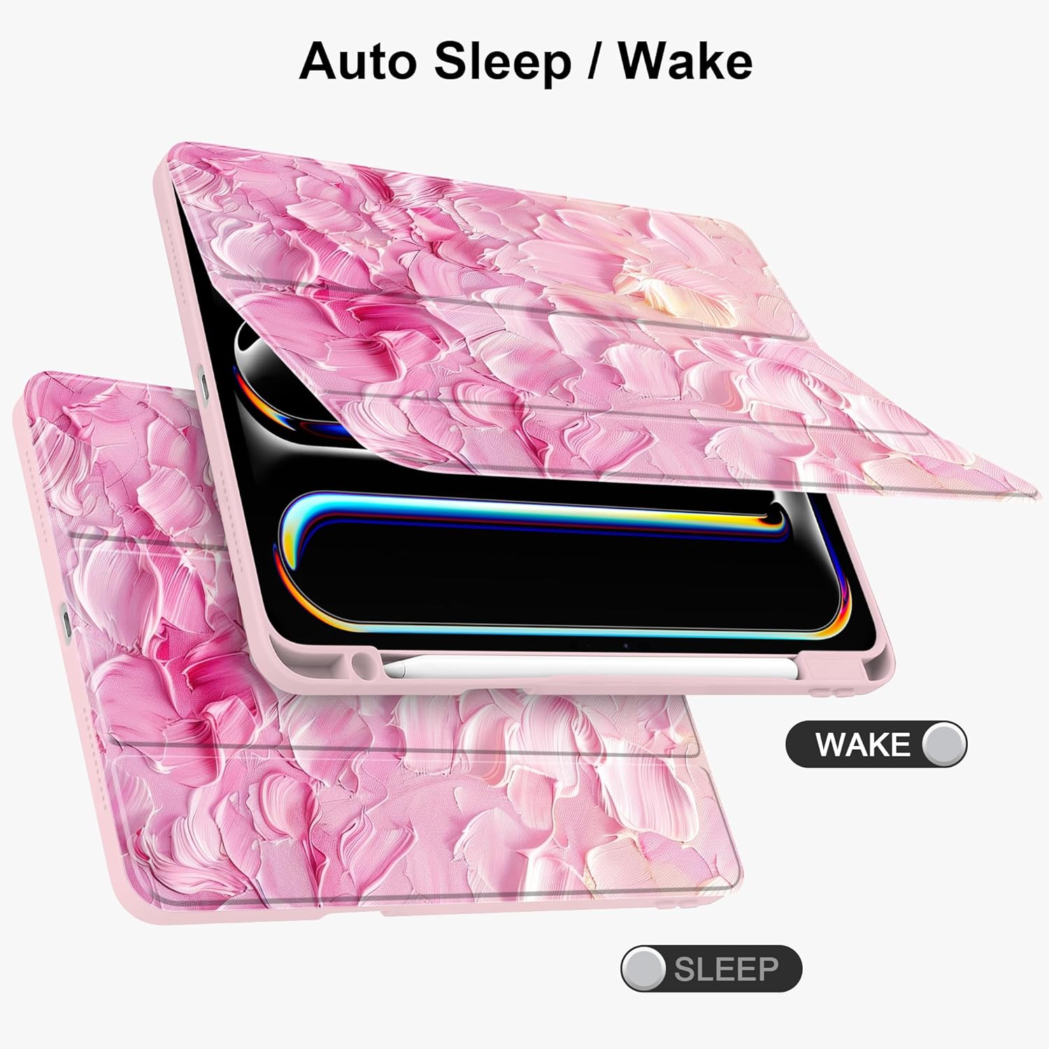 Batianda Case for New iPad Pro 13-inch Case 2025 M5 2024 M4 Chip [Built-in Pencil Holder] Shockproof Cover with Clear Transparent Back Shell Soft TPU Bumper,Auto Sleep/Wake, Pink Relief