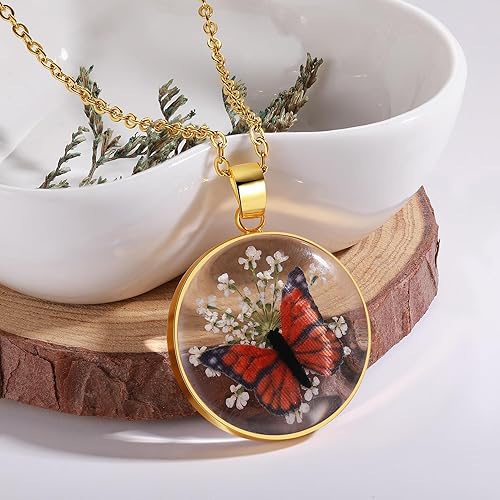 Miniatura 8 de Blue Morpho Butterfly Necklace  Pressed Wildflower Necklace  Resin Necklace  Morpho Butterfly Represent Transformation and Change  18"