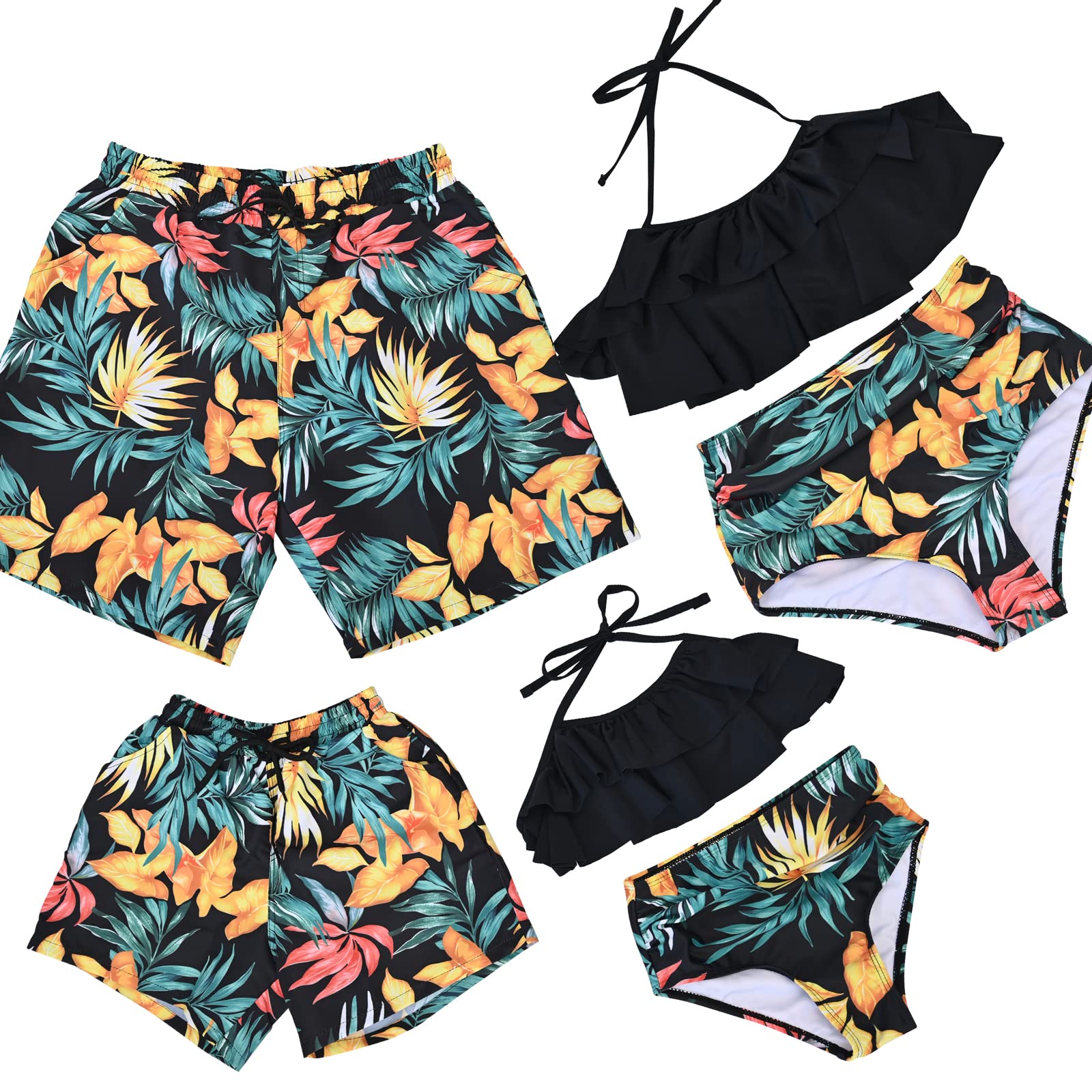 Family Matching Swimsuits Sets Leaves Print Bathing Suits Summer Beach Swimwear D Leaves Boys 4-5 Years