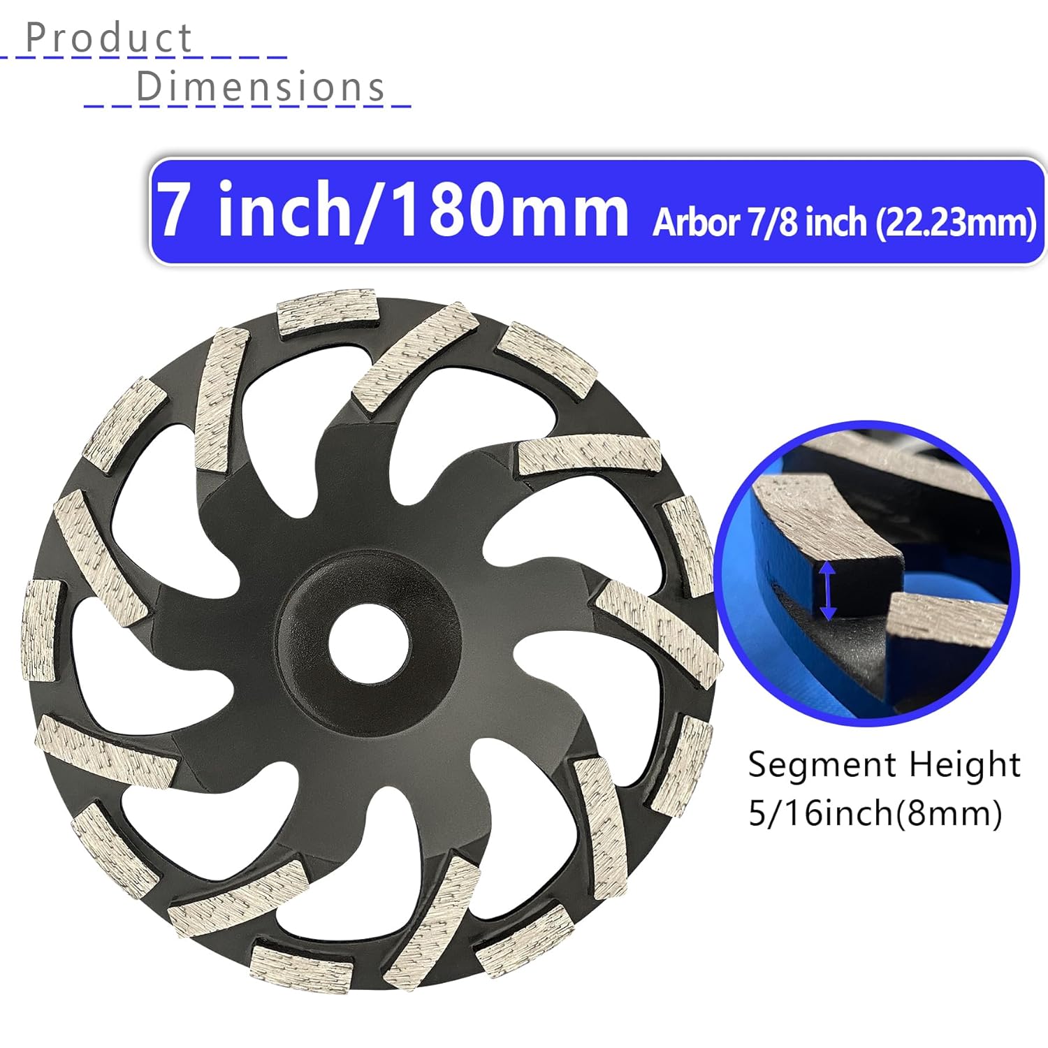 7 Inch Professional Angle Grinder Diamond Grinding Cup 5/8-11 American Standard Thread Light Weight Steel Body Grinding Disk for Concrete Slab/driveway/Floor Paintings/Masonry Floor