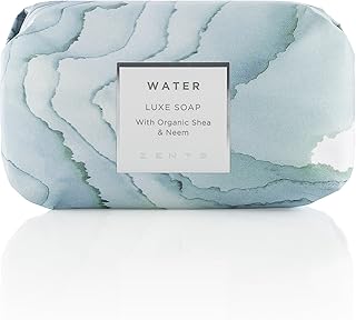 Zents Triple-Milled Luxe Bar Soap (Water Fragrance) | Moisturizing Soap with Organic Shea Butter | Gentle Hand & Body Wash | Nourishes & Softens Skin | 5.7 oz