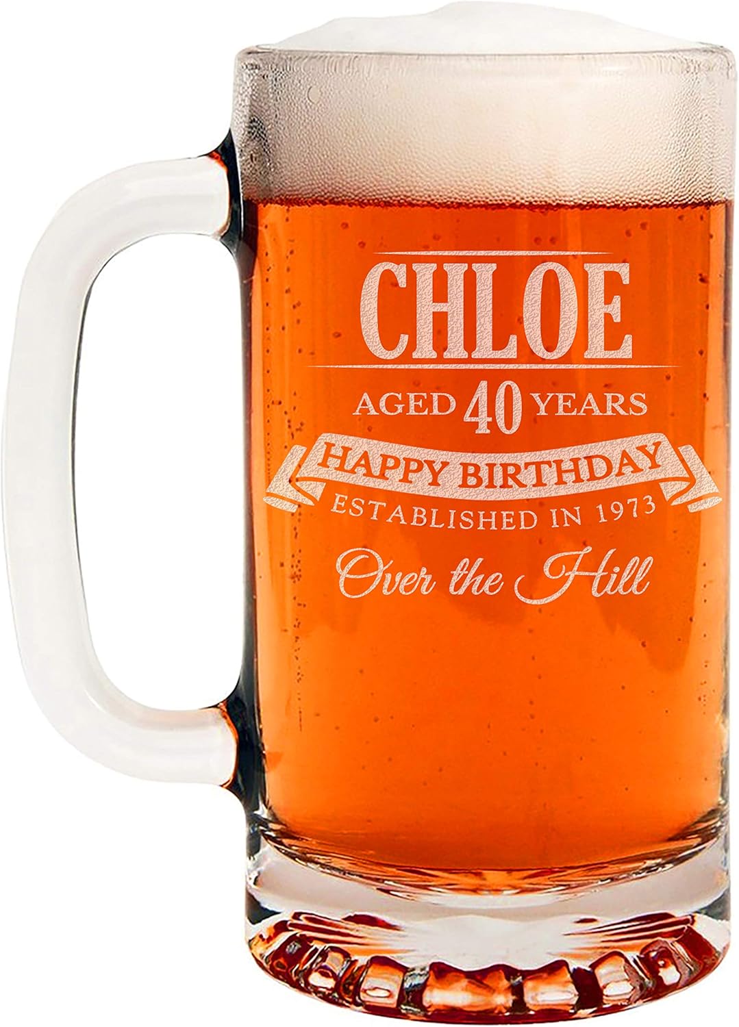 Personalized Etched 16oz Glass Beer Mug for Birthday Gifts