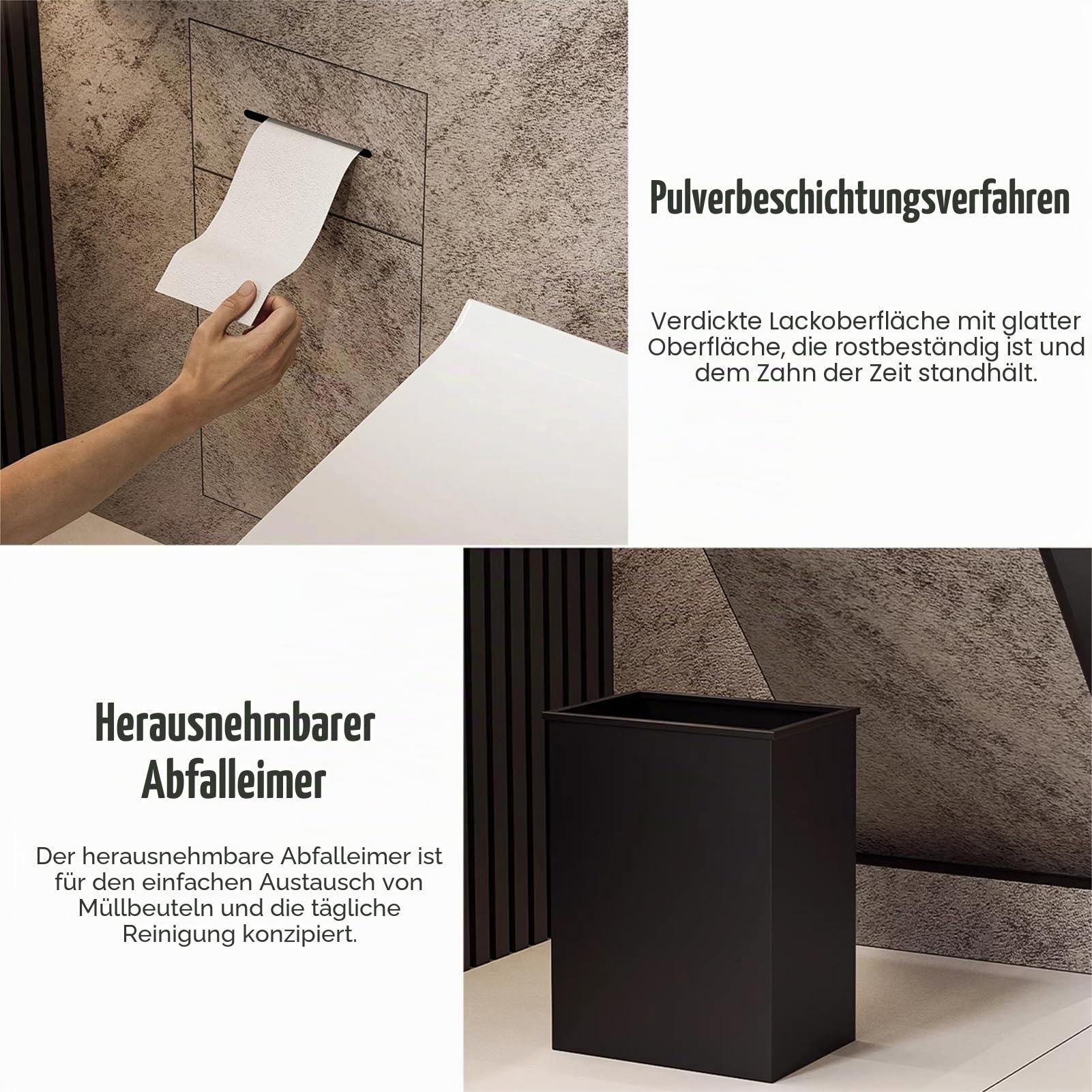 Toilettenpapierhalter Unterputz Unsichtbare, Fliesbare Toilettenpapierablage mit Abfalleimer, Wandeinbau-Toilettenpapierhalter Fürs Badezimmer, Wasserdichter Edelstahl