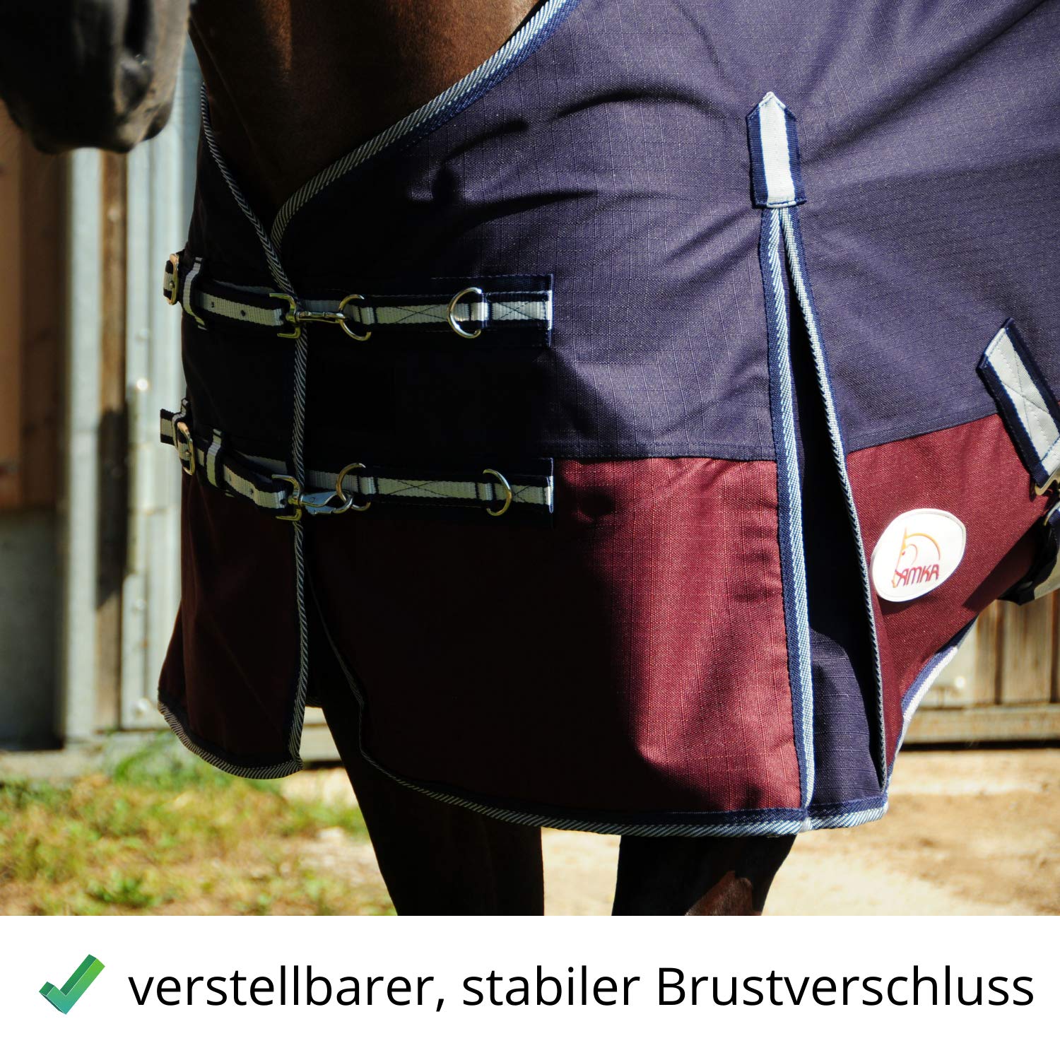 AMKA Pferde Weidedecke Outdoordecke 1200 D 150 g Futter Kreuzgurten Gehfalte