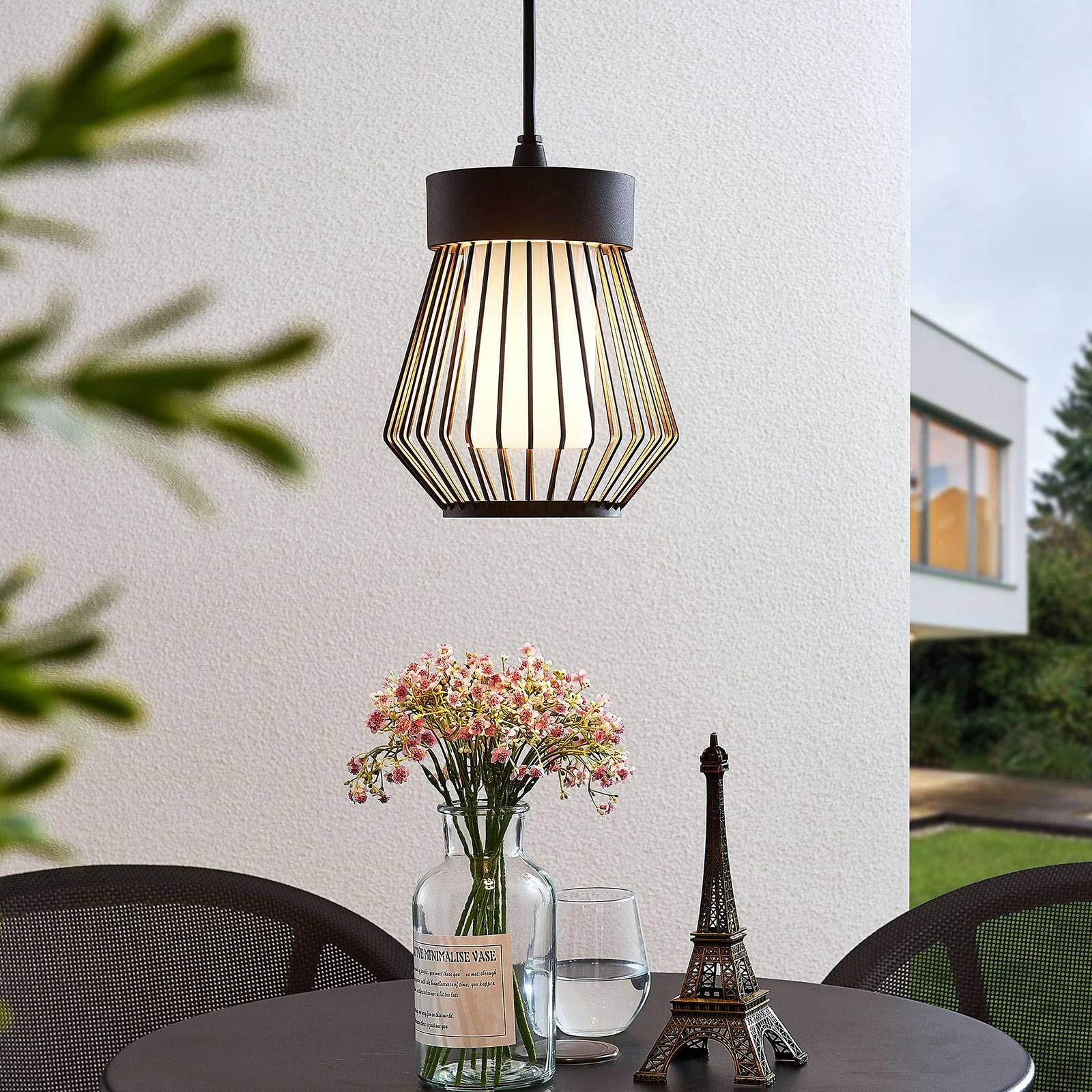 Lindby lámpara colgante de exterior en blanco, negro, luminaria suspendida | ip44 protección contra salpicaduras, e27, vintage para terraza, balcón