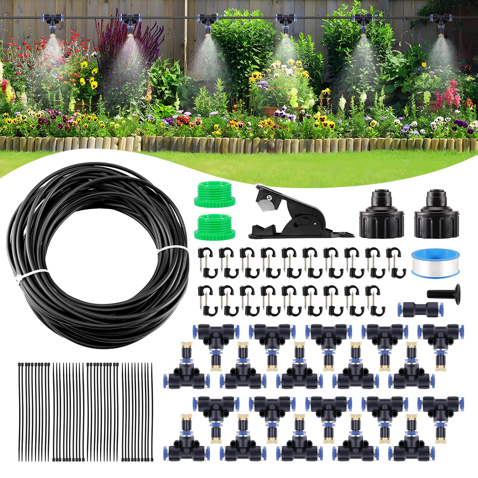 20M Système de Refroidissement par Brumisation Extérieur, Kit D’Irrigation Système de Brumisation Kit de Tuyau Brumisateur Extérieur pour Jardin Parasol