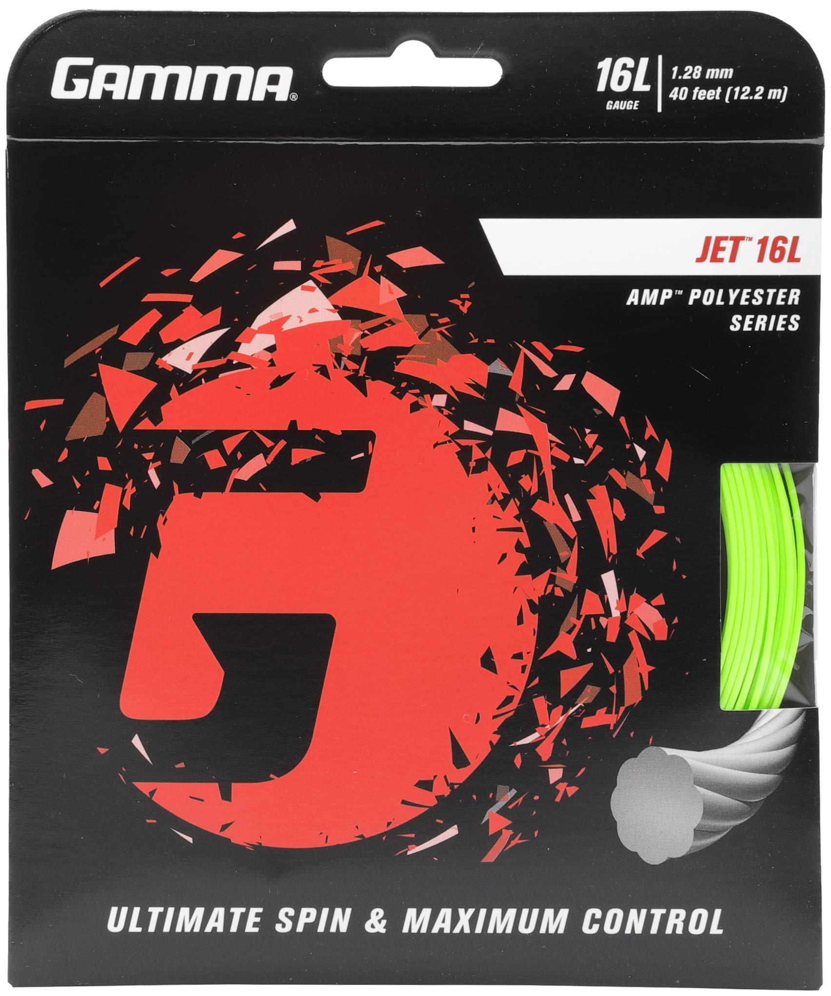 GammaJet Tennis String - AMP Polyester Tennis String, 16g, 17g, 18g, Multiple Colors, Maximum Control, Spin, Twisted Rib Profile, Racket String