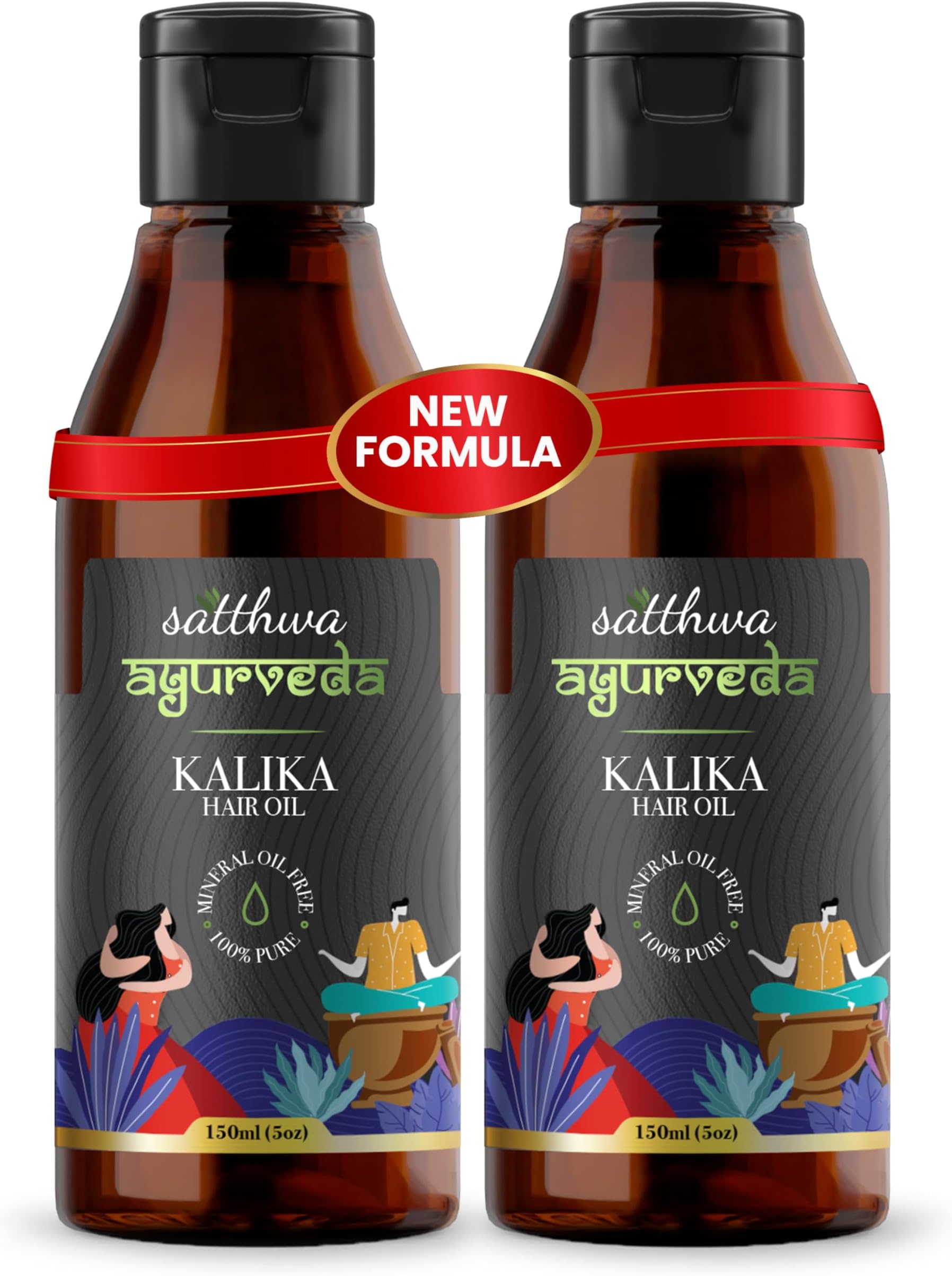 Satthwa Kalika Hair Oil - Make Your Hair Naturally Darker, Anti Grey Hair Oil, Healthy and Strengthens Hair, Suitable for All Types of Hair Men and Women, Pack of 2 (150ml each)