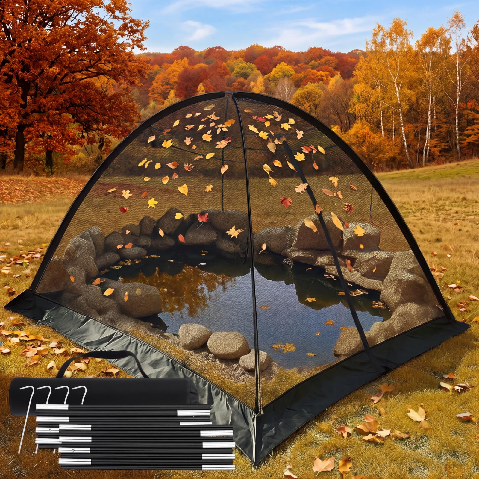 Yoojahow 10x14 ft Pond Cover Dome Net with Frame for Outdoor Koi Leaves