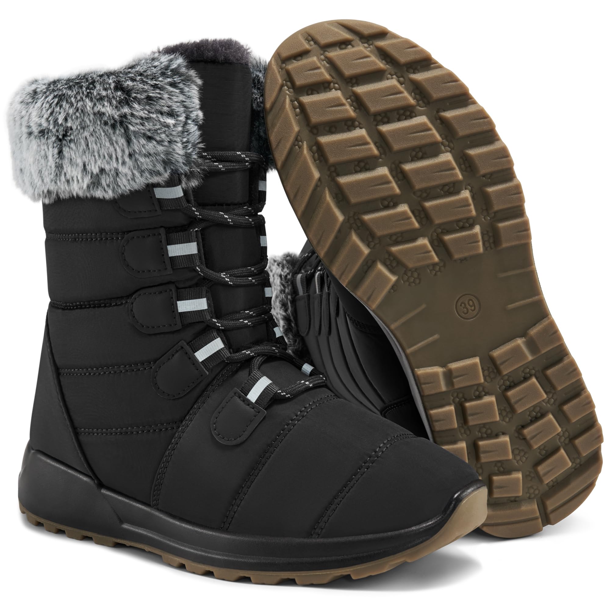 Womens Winter Snow Boots 2025 Waterproof Mid Calf All-day Comfort Warm Fur Lined Outdoor Shoes for Walking