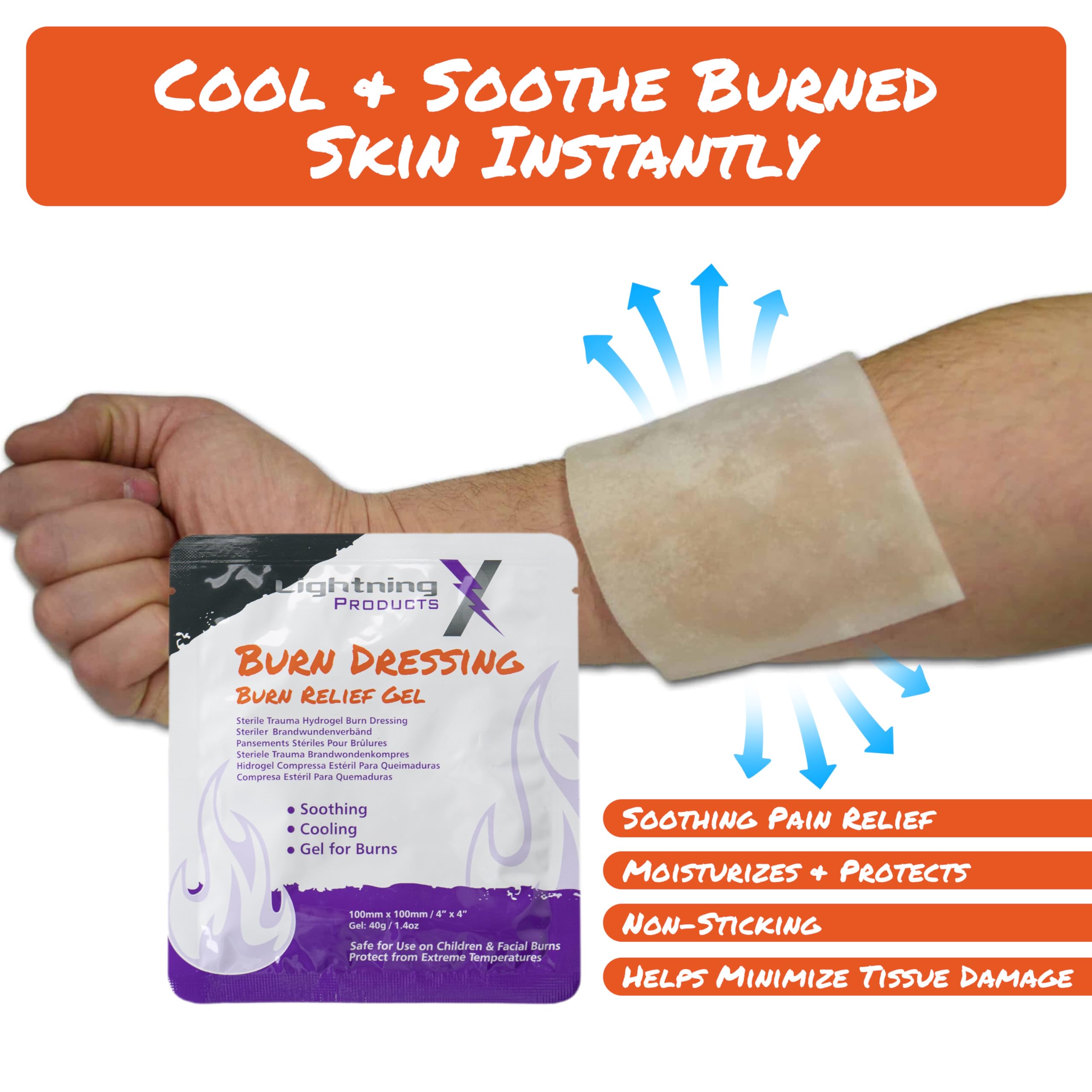 Lightning X Products Cooling Burn Relief Gel 4x4 Inch Burn Dressing Sterile Trauma Hydrogel — Amazon image 4