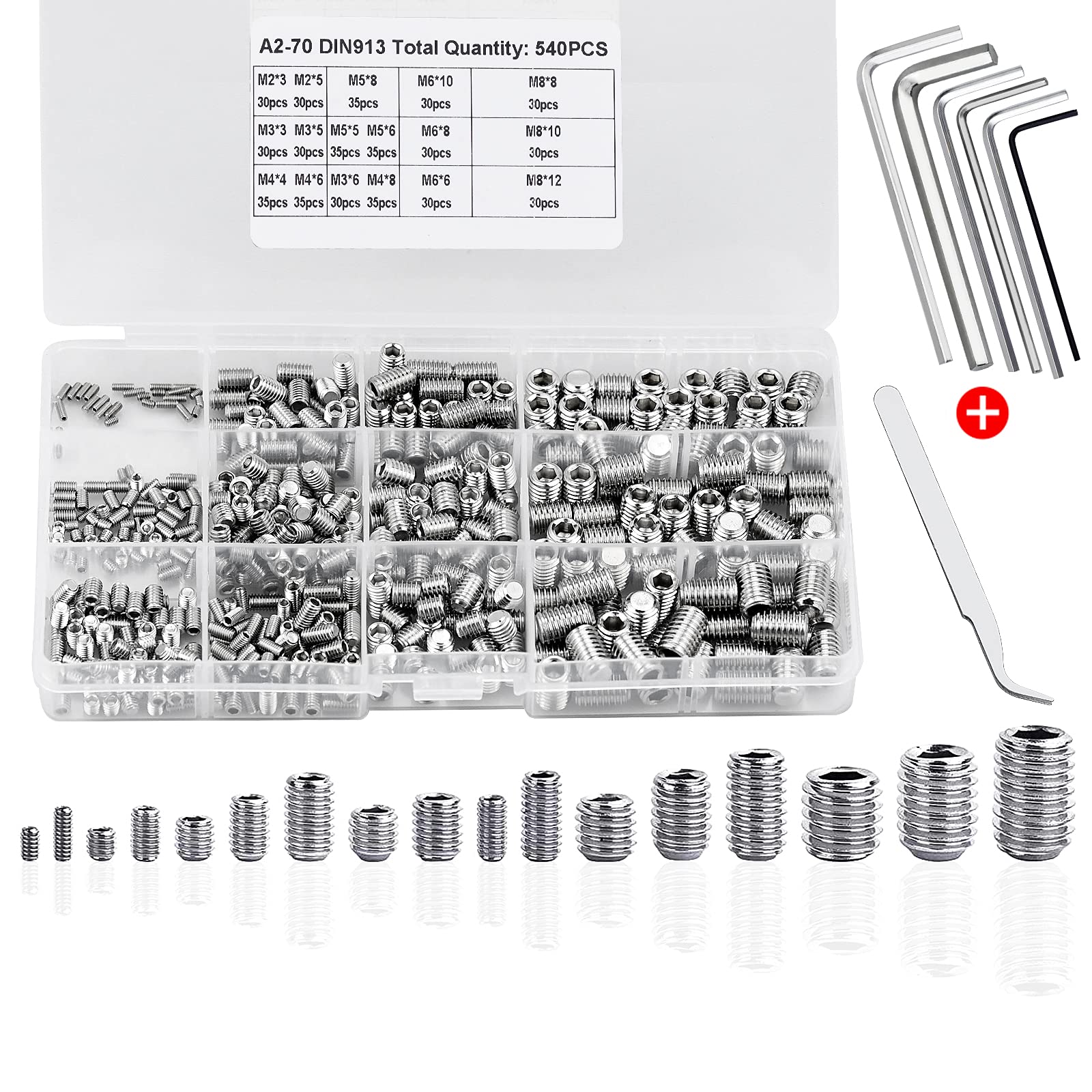 Kit 308 Viti Senza Testa M3 M4 M5 Acciaio Inox - Con Chiavi A Brugola, Per Porte E Mobili - Foto 9
