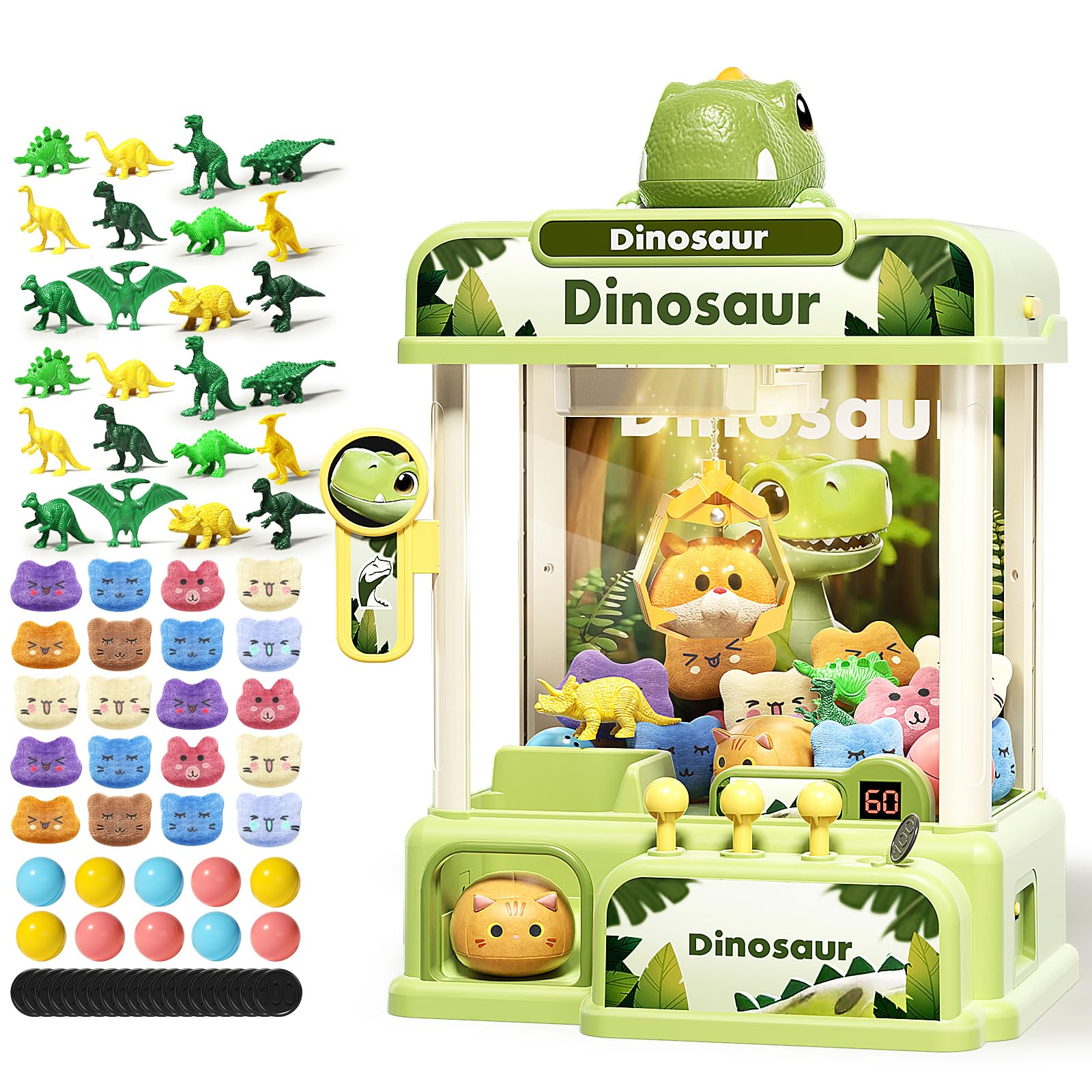 STACTCUTE 78PCS Large Dinosaur Claw Machine for Kids, No Assembly Required - Electronic Arcade Game with Music & Lights, Vending Machine Toy Prize