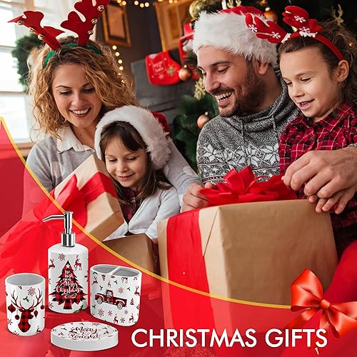 Miniatura 7 de Juego de 4 soportes para cepillos de dientes de Navidad, juego de 4 accesorios de baño de cerámica para Navidad