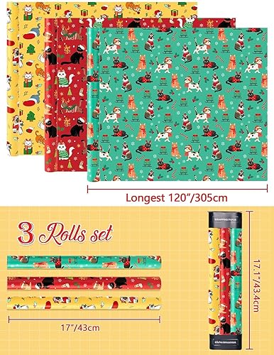 Miniatura 2 de Rollos de papel de regalo de Navidad para perros, 3 rollos de papel de regalo de Navidad de 17 x 120 pulgadas, papel de regalo de Navidad, papel de