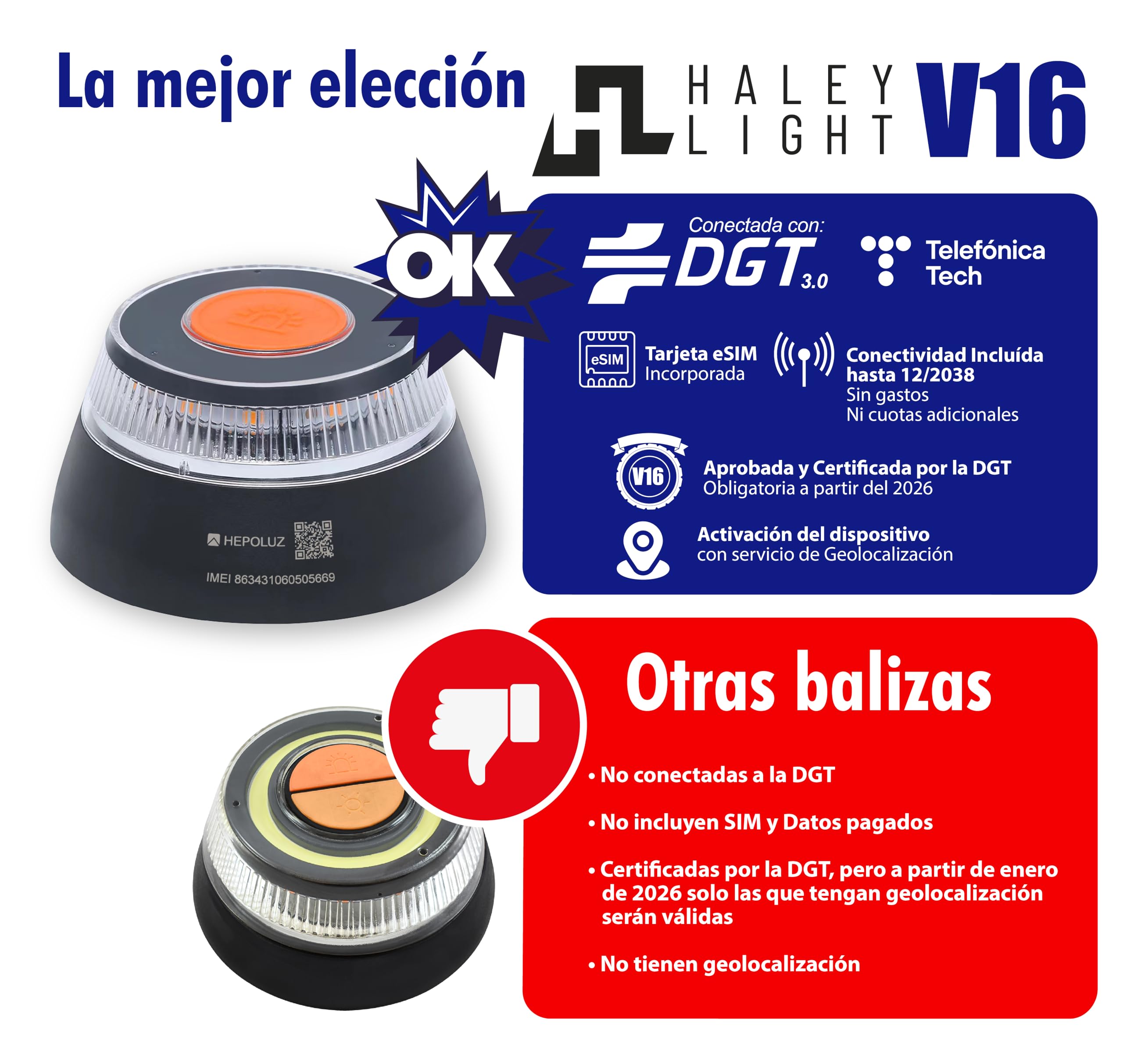 Pack Luz de Emergencia V16 IoT Homologada DGT, Conectividad IoT + Linterna LED Multifunción Lifeguard II