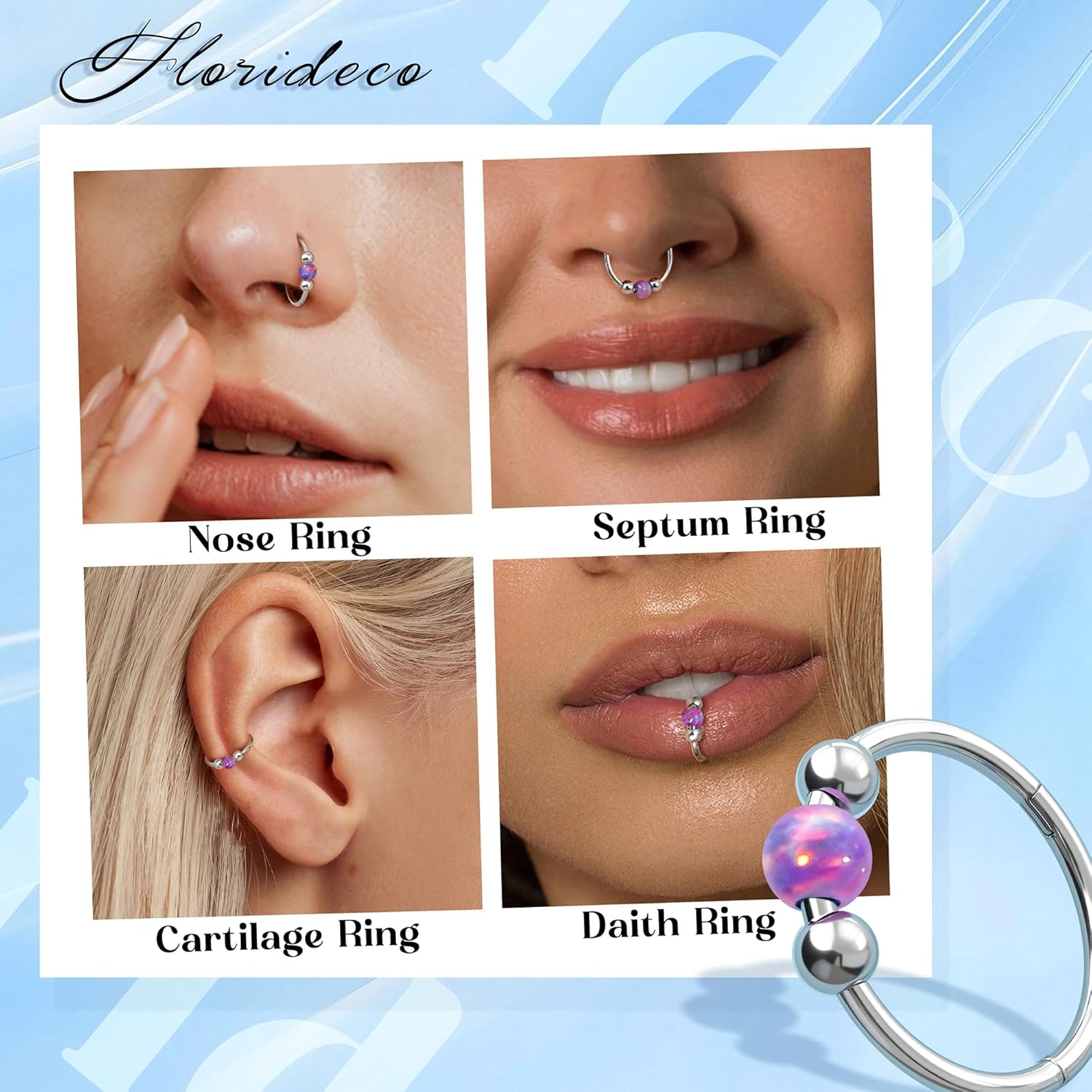 Florideco 6PCS Nose Rings for Women 8mm& 10mm Surgical Steel Nose Ring Hoop L Shaped Nose Rings Studs Hypoallergenic Nostril Septum Cartilage Helix Nose Piercing Jewelry 18G 20G - Image 5
