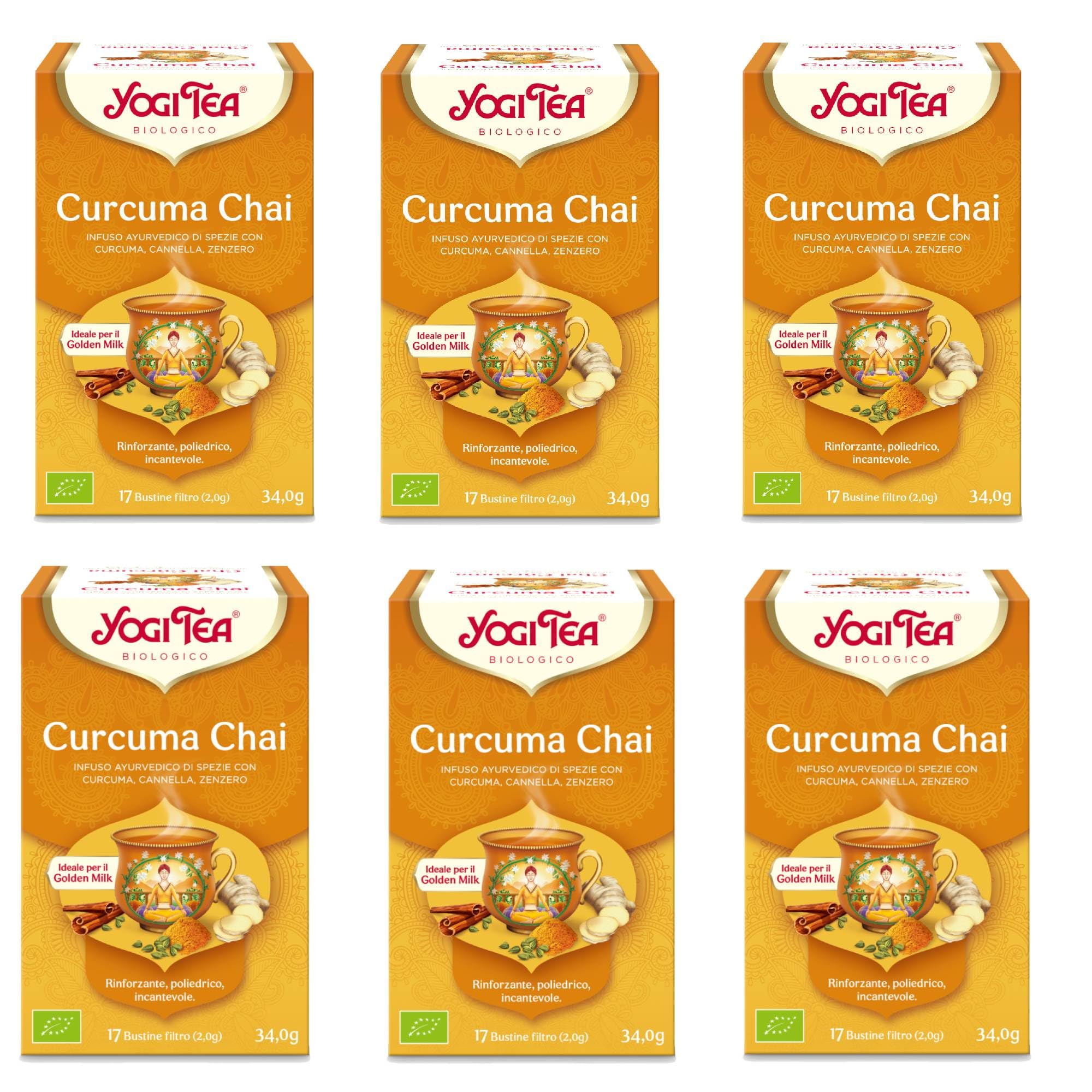 Yogi Tea, Té, Chai Cúrcuma Bio, Infusión Ayurvédica, Mezcla de Cúrcuma, Canela y Jengibre - Pack de 6x17 bolsitas (102 bolsitas en total)