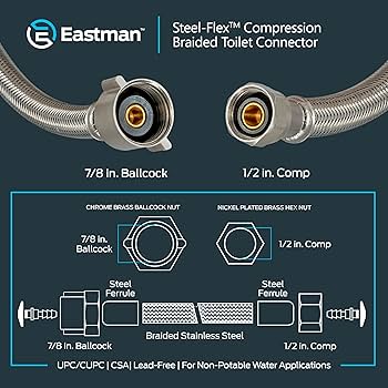 Eastman 12 Inch Steel-Flex Braided Toilet Connector, 7/8