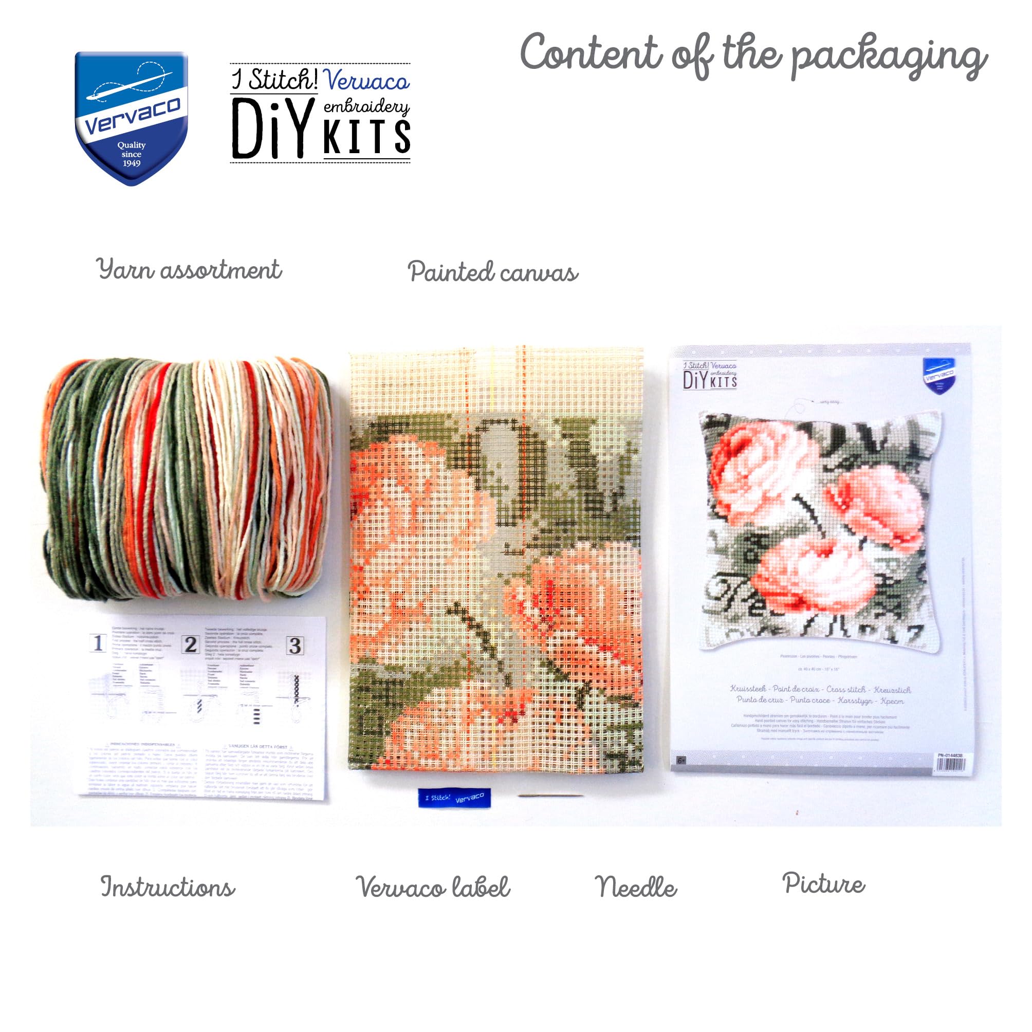 VERVACO Kit Cuscino Punto Croce PEONIE Set Ricamo Principianti Cuscini Gobelin Decorativi ca. 40 x 40 cm Accessori per Lavoretti Creativi DIY Casa Decor Hobby Adulti Cross Stitch