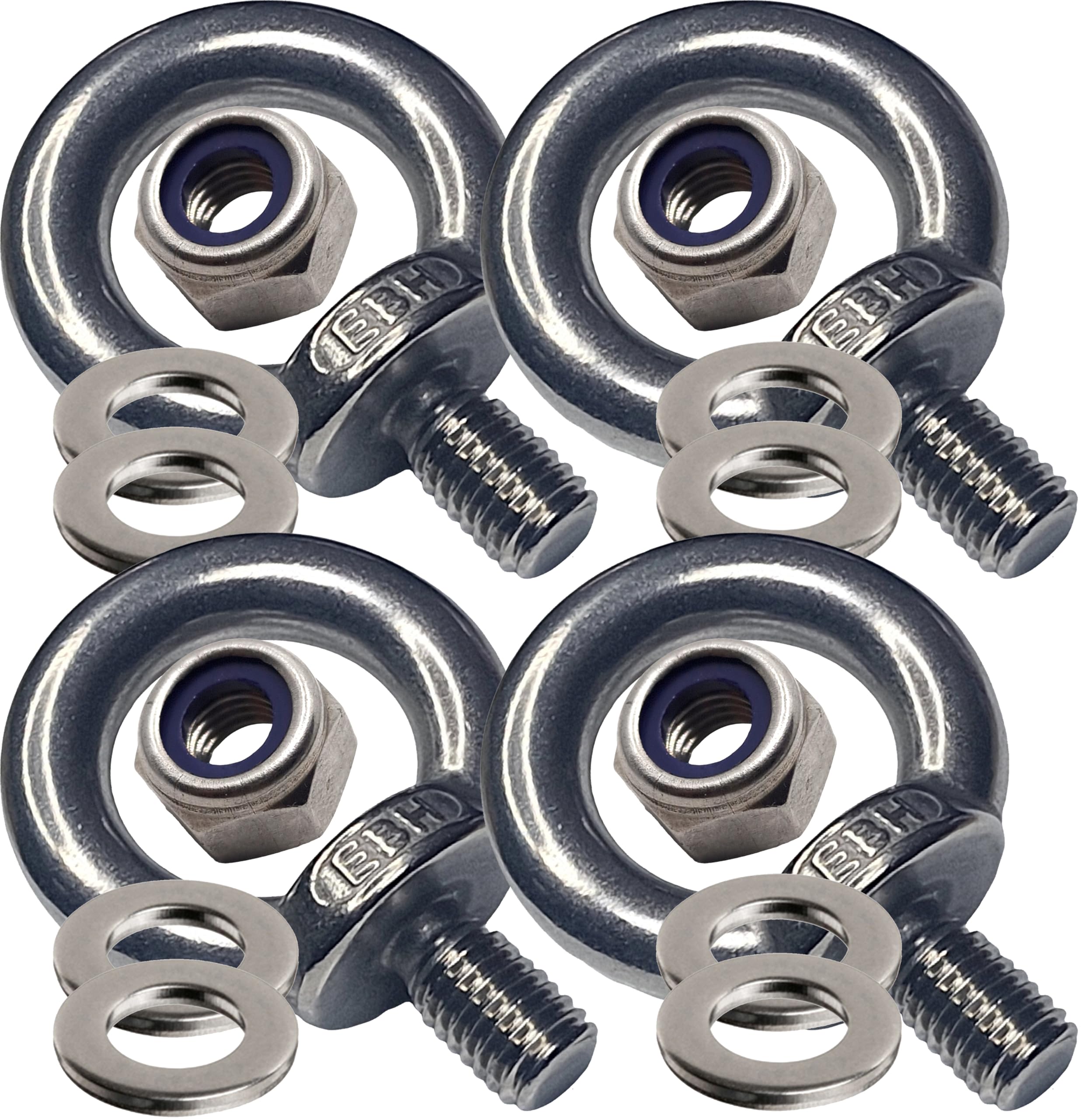 M10 Lifting Eye Bolts Sets with Lock Nuts Made from Marine Grade A4 Stainless Steel 316 (Pack of 4)