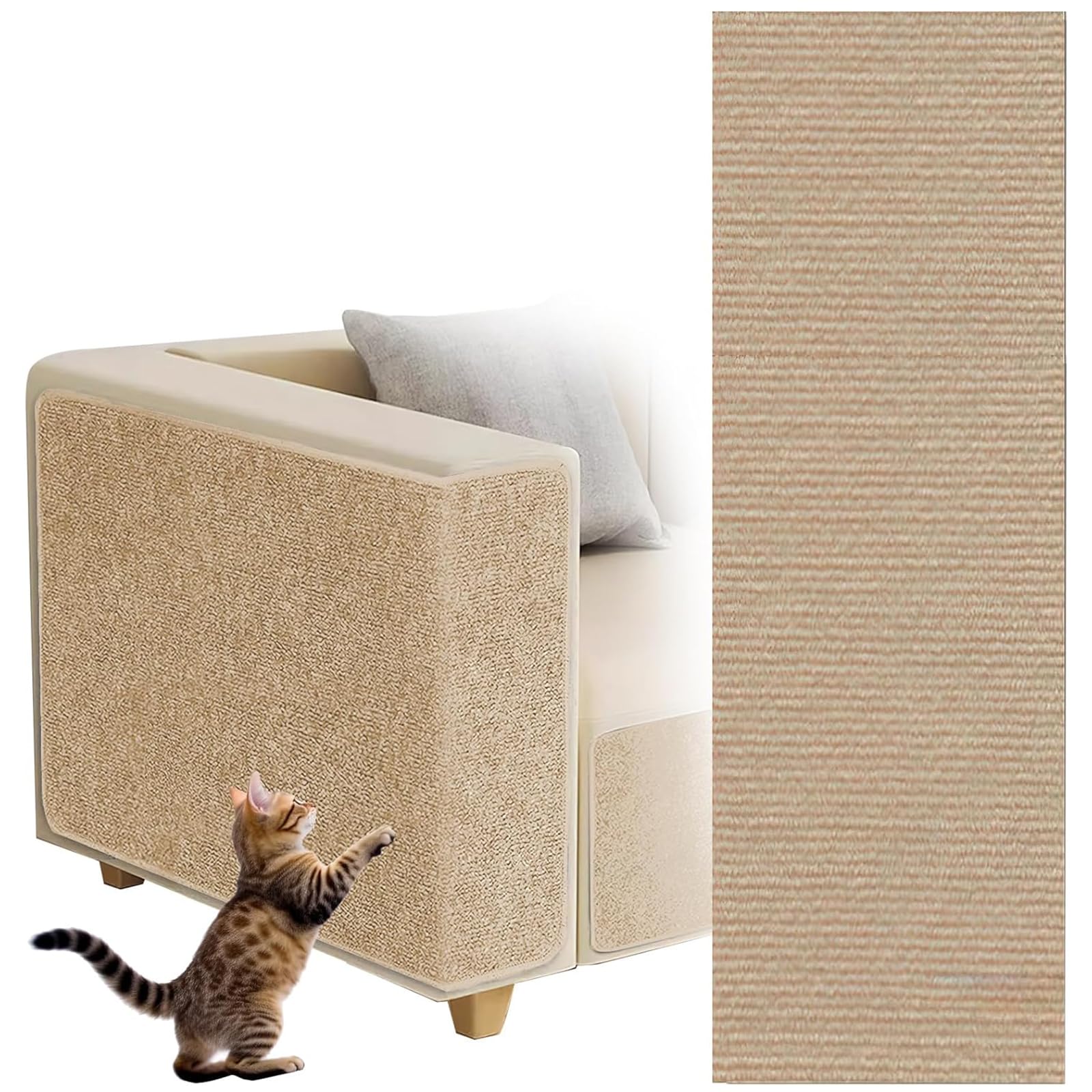 Self-Adhesive Cat Scratching Mat, dellyy Self-Adhesive Scratching Mat for Cats, Climbing Cat Scratcher, DIY Trimmable Cats Scratcher, Protects Carpets and Sofas (Khaki, 40 x 300 cm)