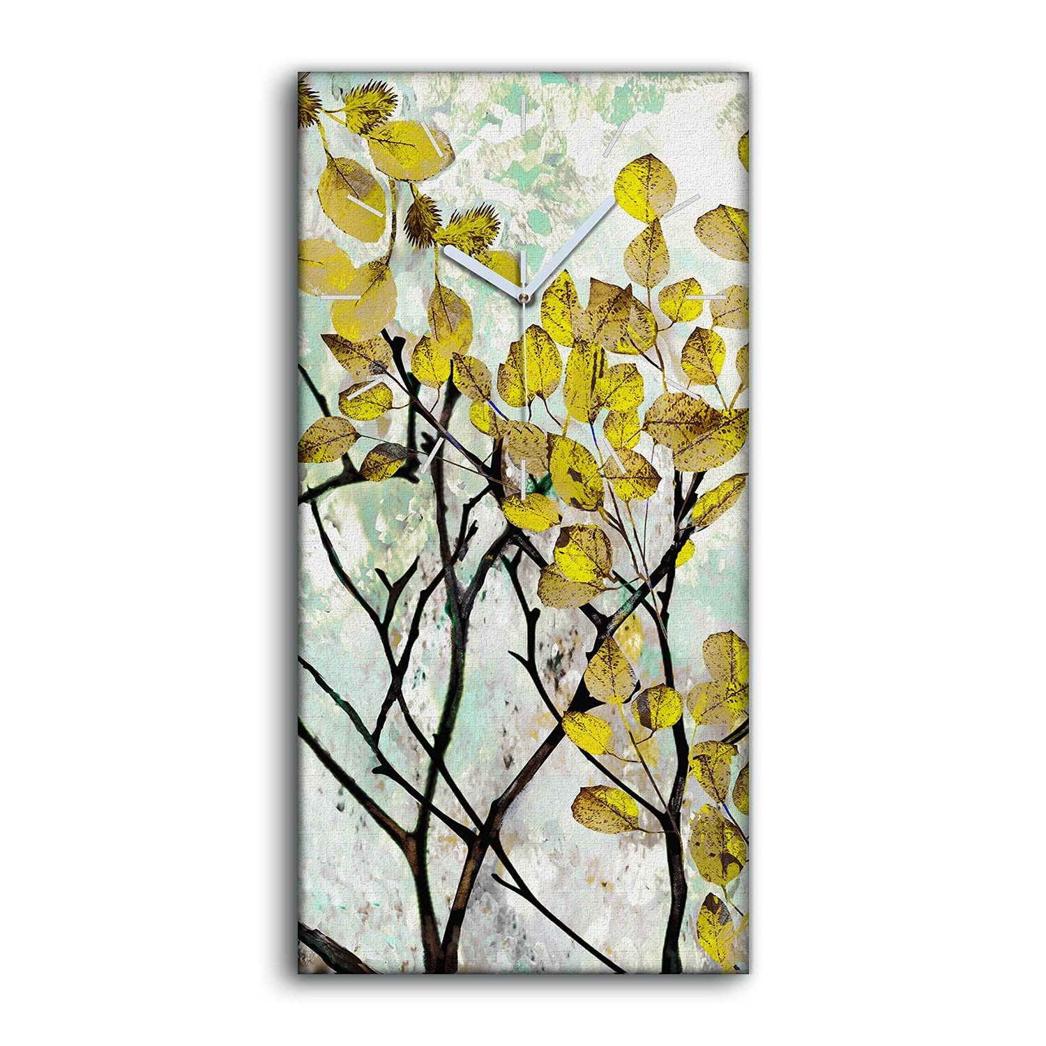Horloge sur Toile avec Aiguilles Blanches 30x60cm Tableau Silencieux Feuillage