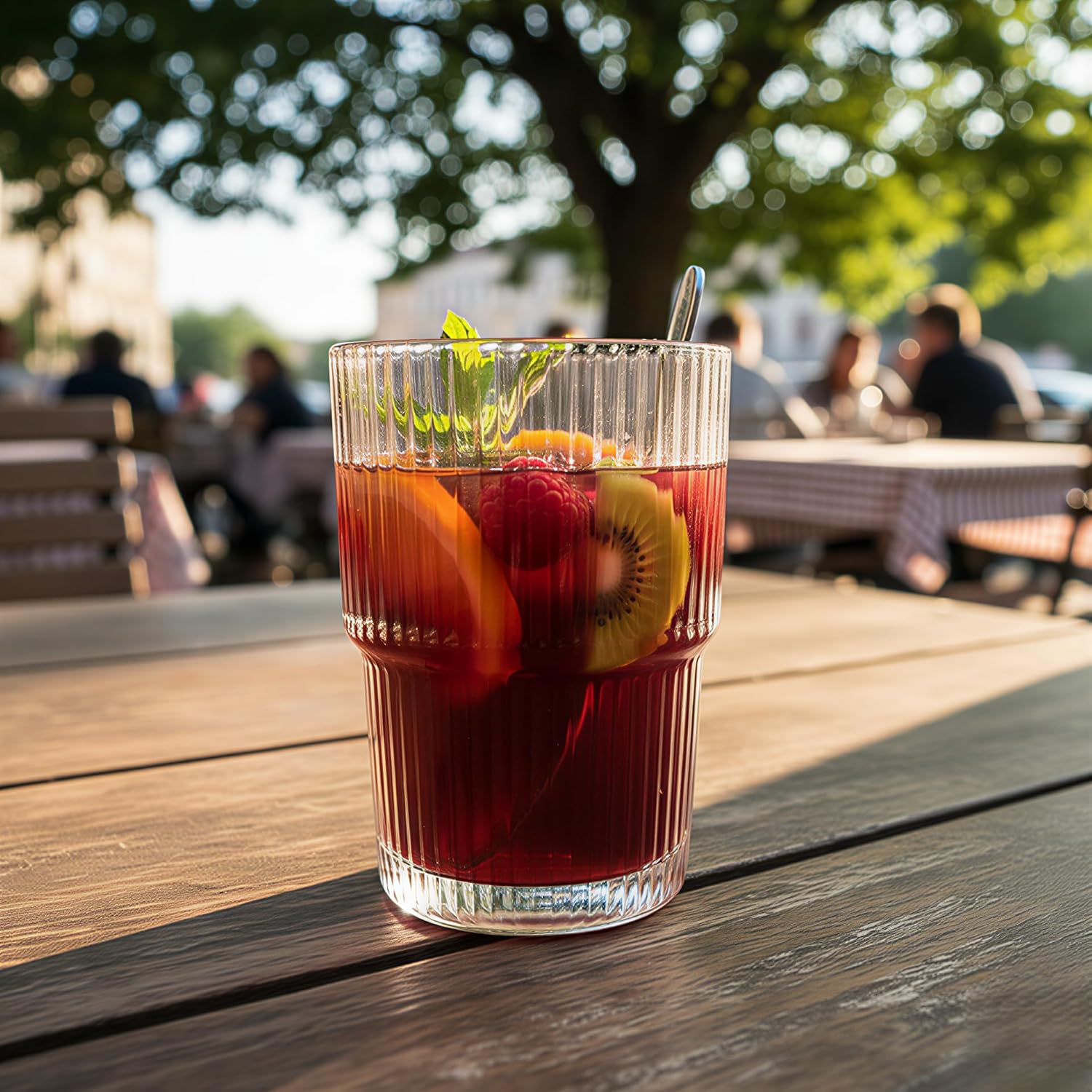 Set of 6 Cute Ribbed Glassware,14oz Vintage Clear Glass Tumbler, Origami Style, Fluted Design, Ideal for Water, Iced Coffee, Juice, Milk Tea, Latte, Housewarming Gift - Image 4