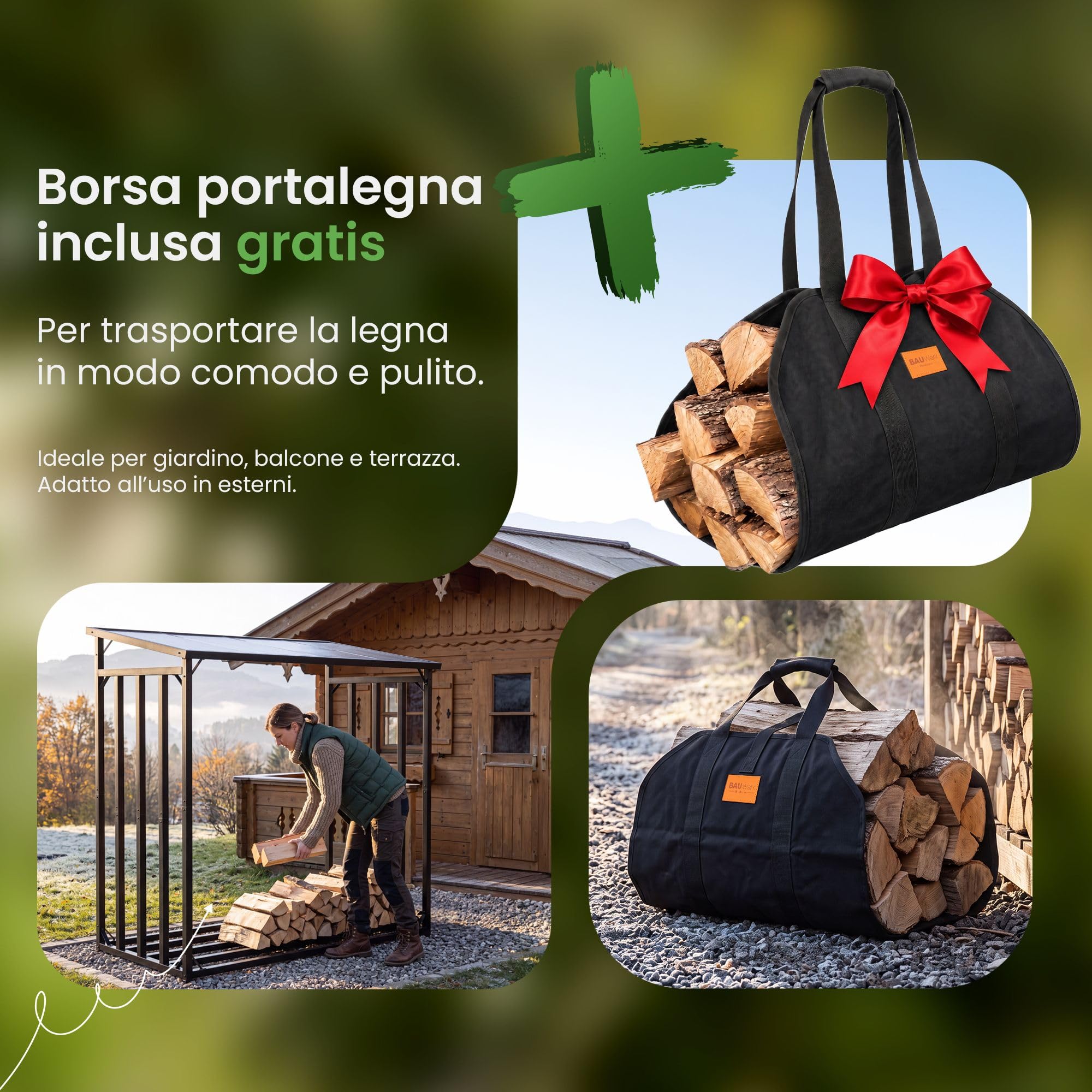 CLP Portalegna da Esterno 189x100x187 cm Desmond, deposito in Acciaio, Telo 600D Poliestere, Borsa Porta Legna in Regalo Dimensione 180 cm