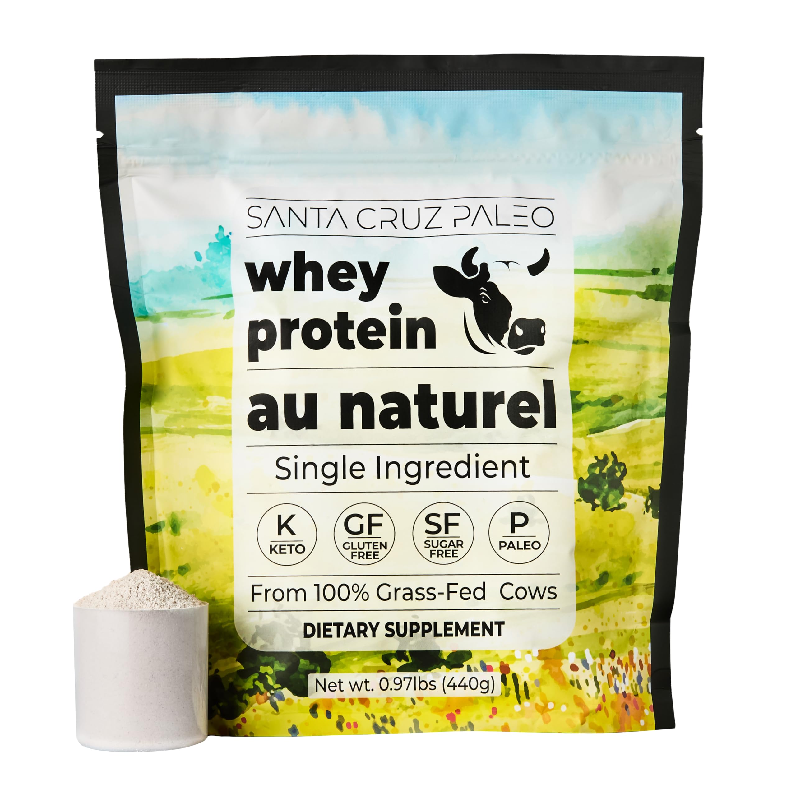 Santa Cruz PaleoWhey Protein Powder, Unflavored, 20 G Grass Fed Whey Protein Isolate Per Serving, Gluten Free, Paleo & Keto Friendly, No Sugar Added, Protein Shake Mix, 20 Servings, 0.97 lbs