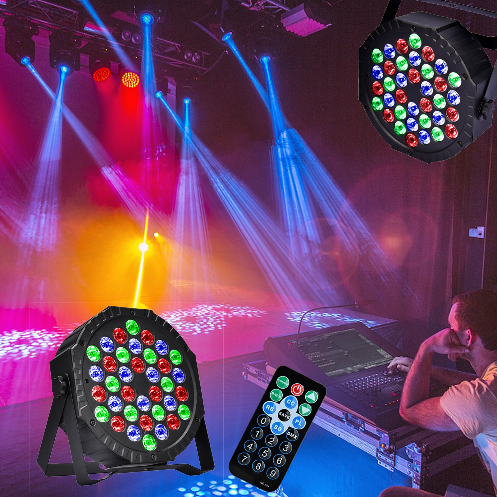 4 PCS Luci da Palco Discoteca 36 LED Par LED Luce da Palcoscenico Luci da DJ Luce Festa 7 Modalità Illuminazione con Telecomando per DJ Bar Party Matrimonio Banda Halloween Natale