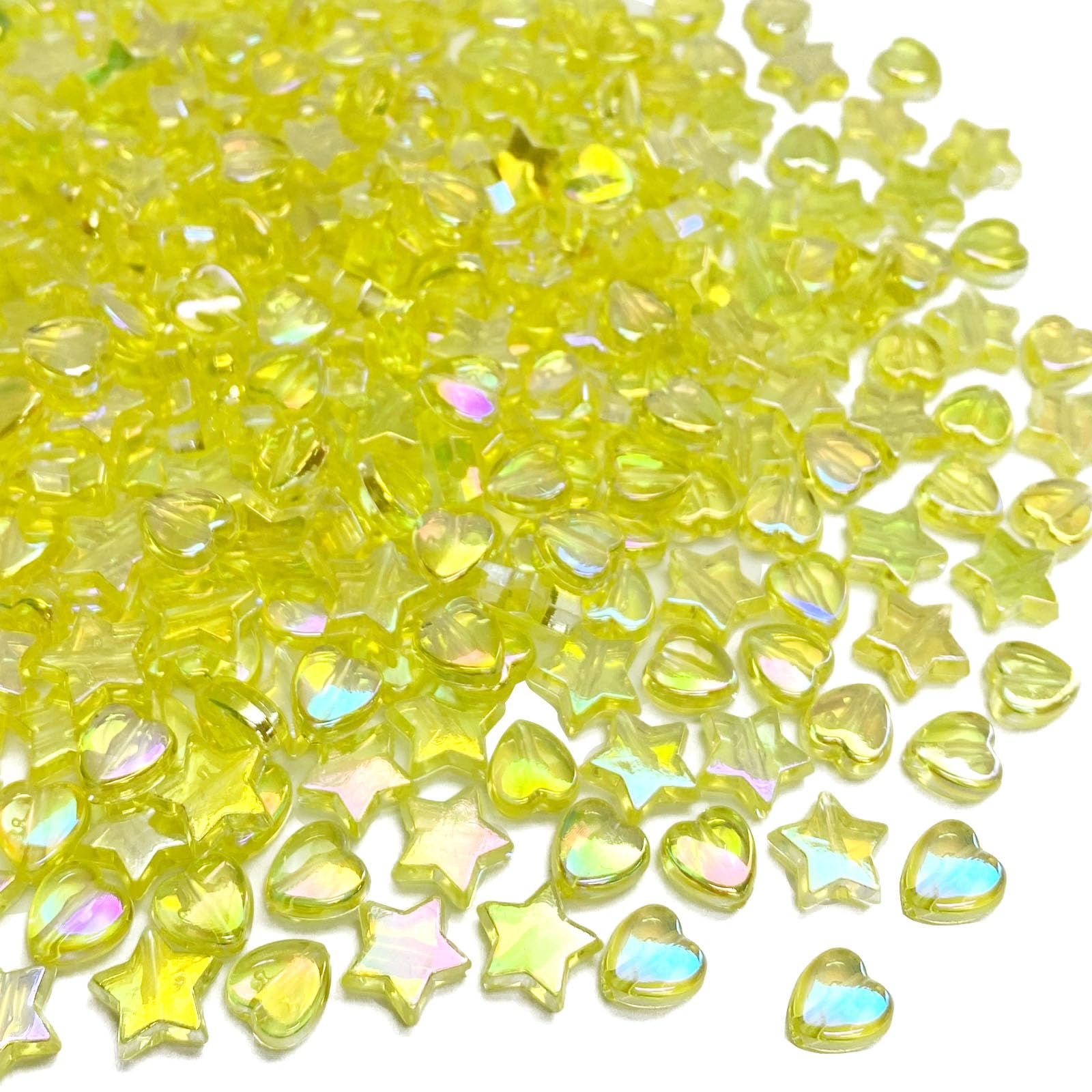 LIMAOLLY 400 PCS Acrylic Heart and Star Shape Beads AB Colorful Cute Beads Loose Spacer Beads for Jewelry Making DIY Bracelet Earring Necklace Key Chains (Lemon Yellow AB)